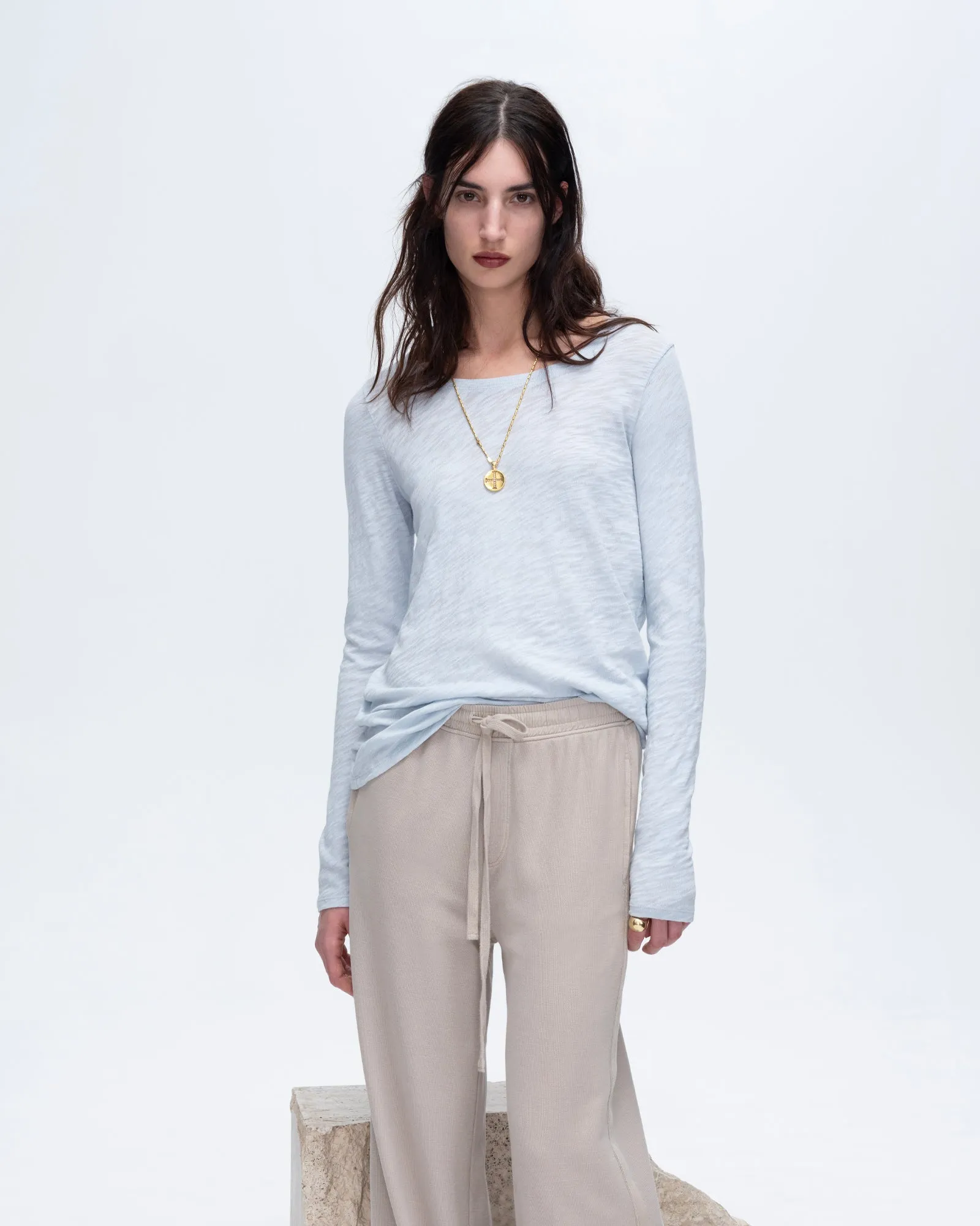 Slub Jersey Long Sleeve Destroyed Crew - Powder Blue sold by ATM