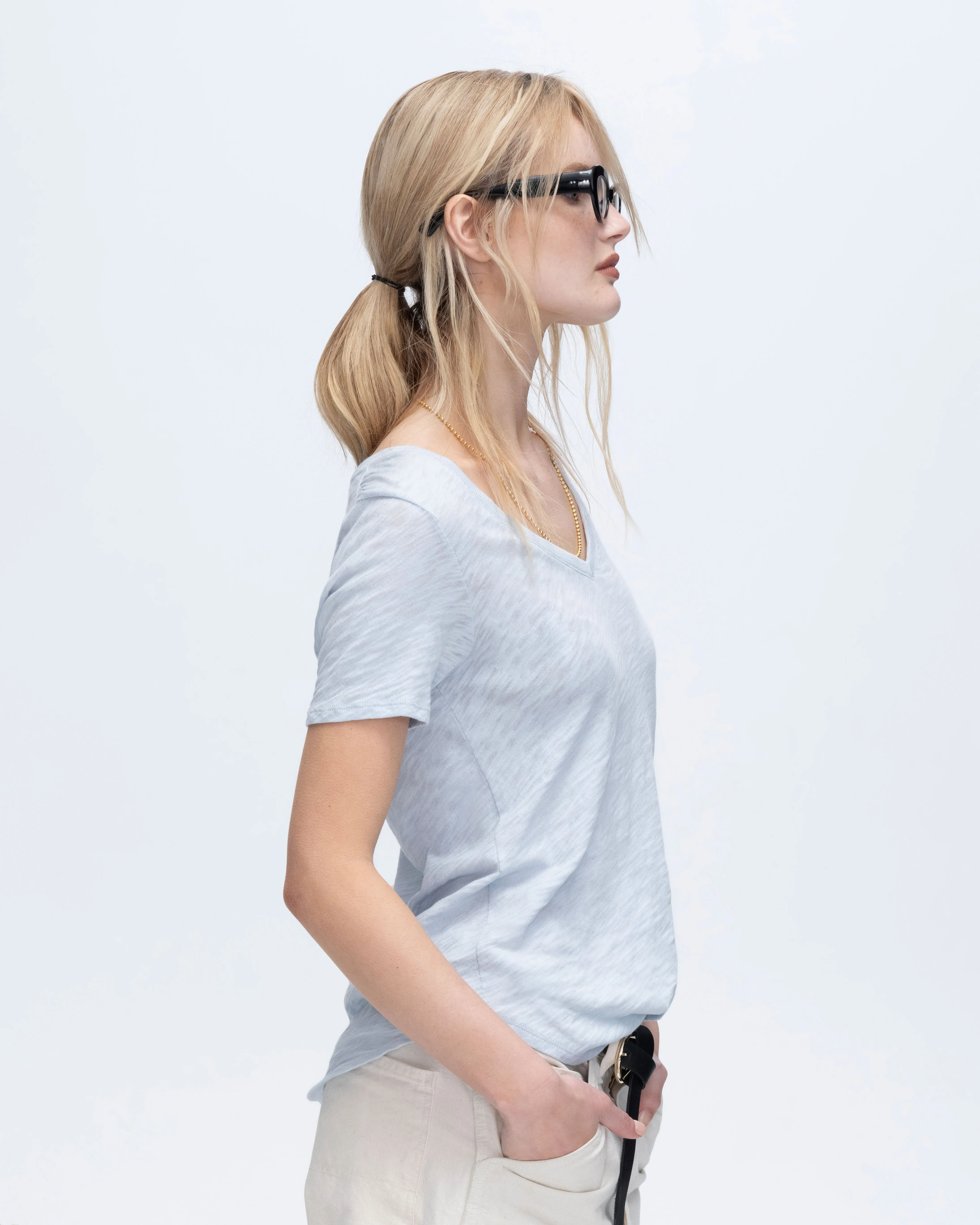 Slub Jersey Classic Short Sleeve V-Neck Tee - Powder Blue sold by ATM product image thumbnail 2