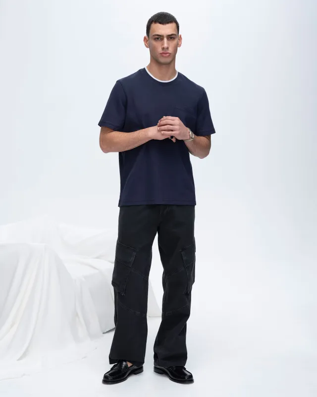 Pique Short Sleeve Crew Neck Pocket Tee with Tipping - Navy-White sold by ATM Anthony Thomas Melillo
