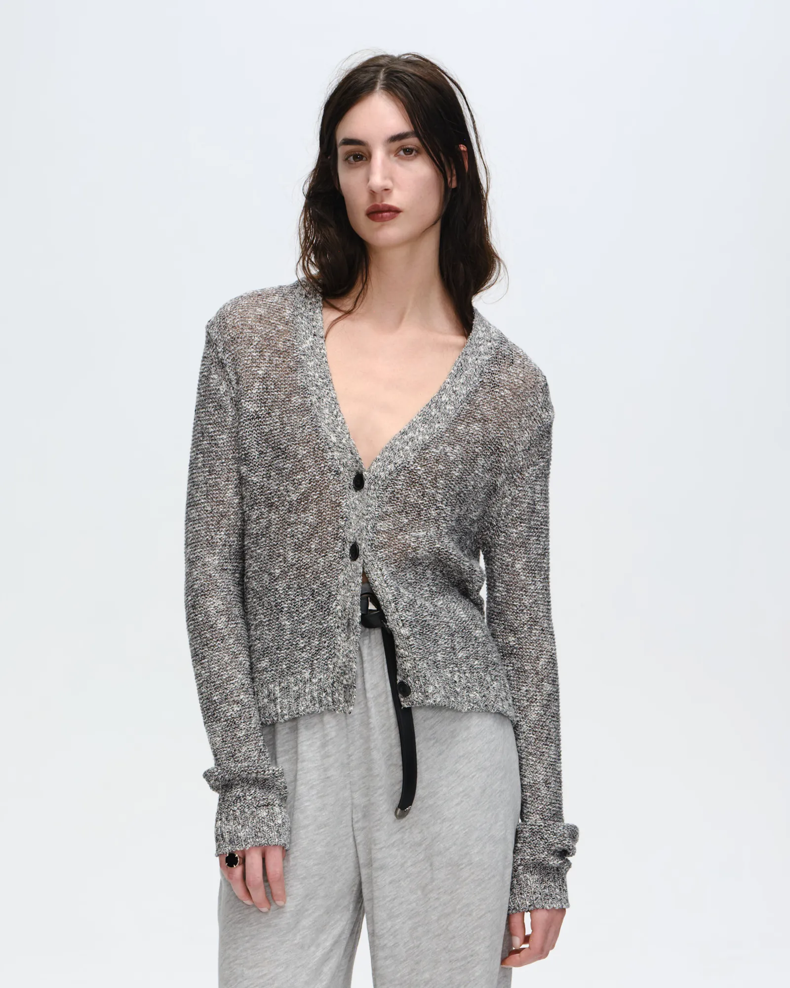 Cotton Blend Rib Detail Cardigan - Black Marl sold by ATM Anthony Thomas Melillo product image thumbnail 4