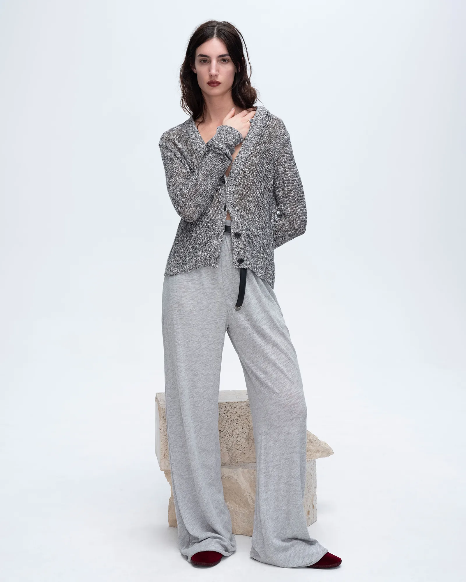 Cotton Blend Rib Detail Cardigan - Black Marl sold by ATM Anthony Thomas Melillo