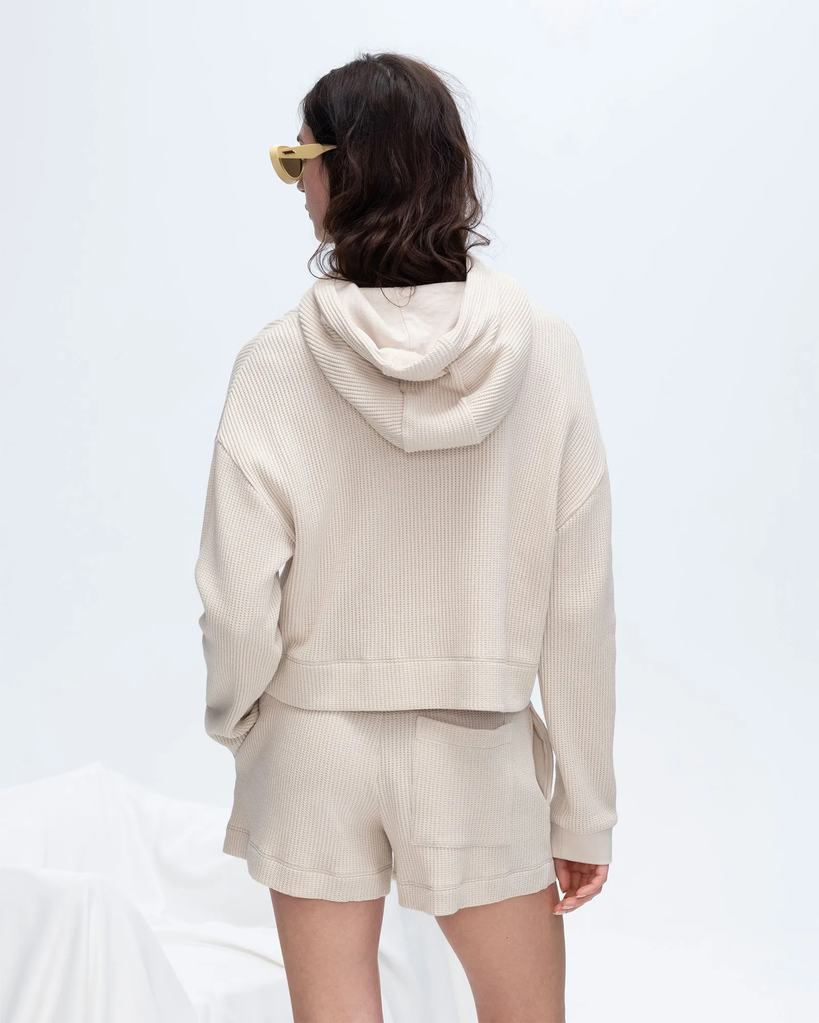 Slub Jersey Waffle Long Sleeve Boxy Hoodie - Soft Beige sold by ATM Anthony Thomas Melillo product image thumbnail 4