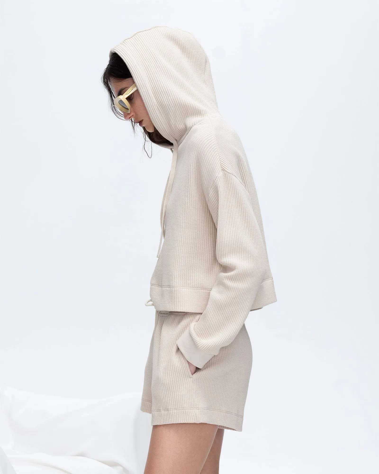 Slub Jersey Waffle Long Sleeve Boxy Hoodie - Soft Beige sold by ATM Anthony Thomas Melillo product image thumbnail 2