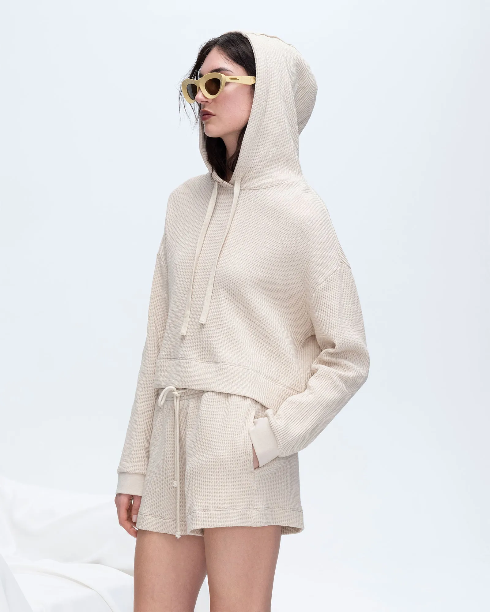 Slub Jersey Waffle Long Sleeve Boxy Hoodie - Soft Beige sold by ATM Anthony Thomas Melillo product image thumbnail 3