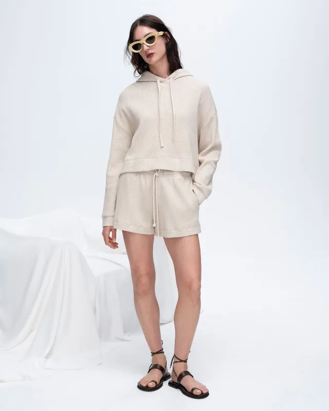 Slub Jersey Waffle Long Sleeve Boxy Hoodie - Soft Beige sold by ATM Anthony Thomas Melillo