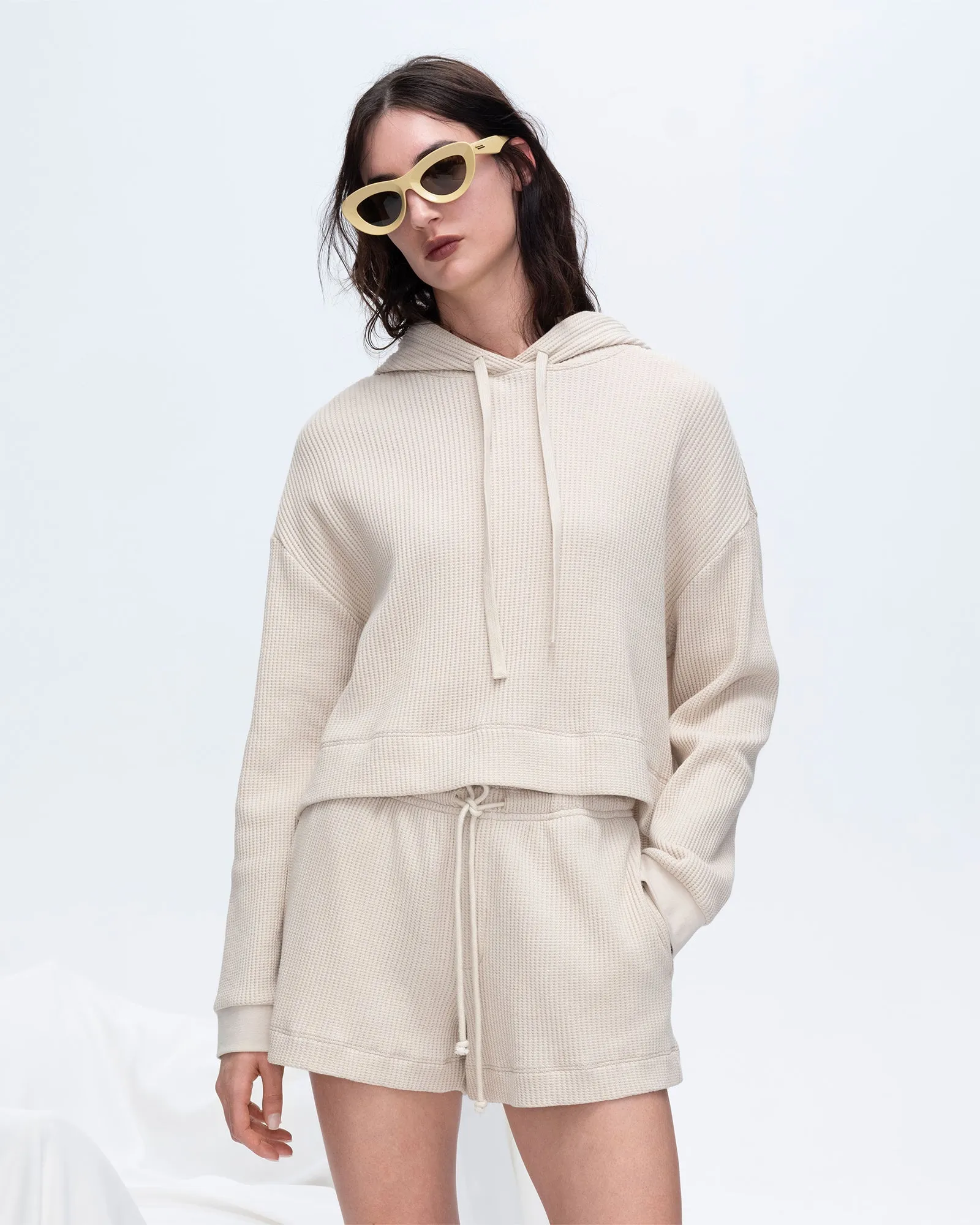 Slub Jersey Waffle Long Sleeve Boxy Hoodie - Soft Beige sold by ATM Anthony Thomas Melillo product image thumbnail 5