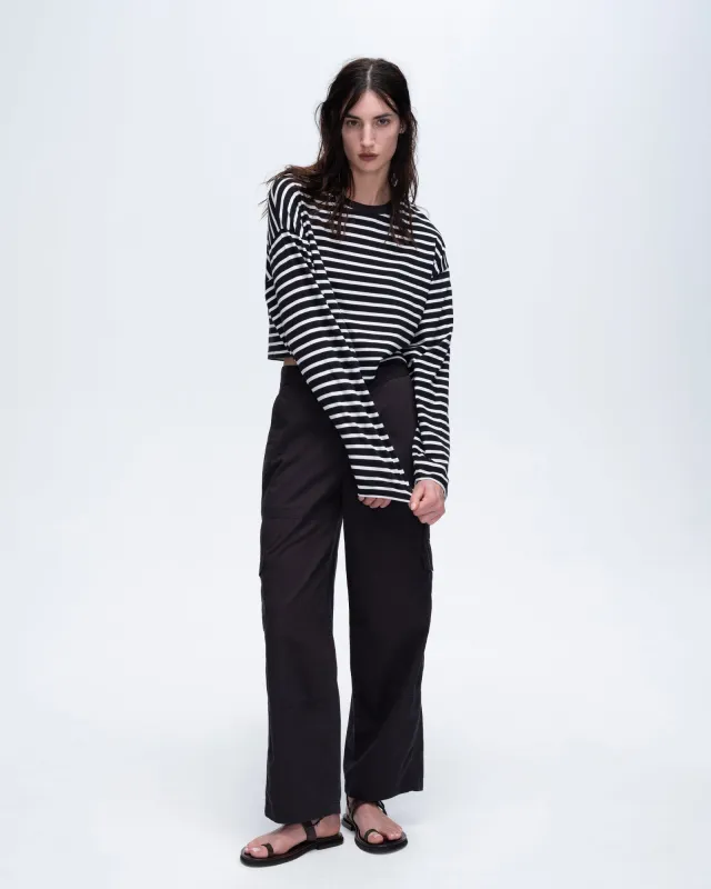 Stripe Classic Jersey Long Sleeve Crew Neck Boxy Tee - Black-White sold by ATM