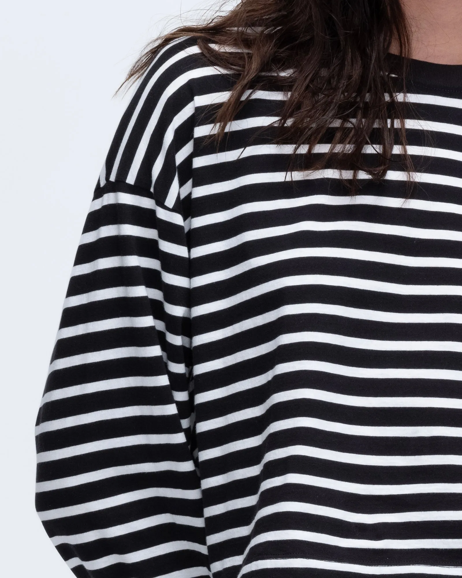 Stripe Classic Jersey Long Sleeve Crew Neck Boxy Tee - Black-White sold by ATM product image thumbnail 5
