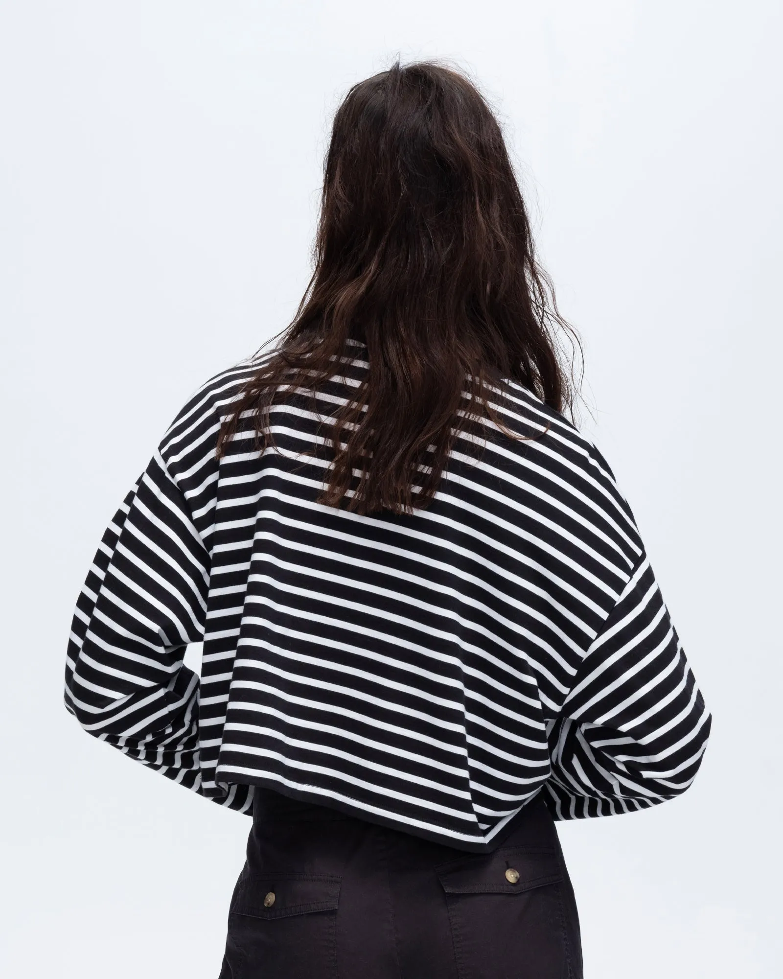 Stripe Classic Jersey Long Sleeve Crew Neck Boxy Tee - Black-White sold by ATM product image thumbnail 3