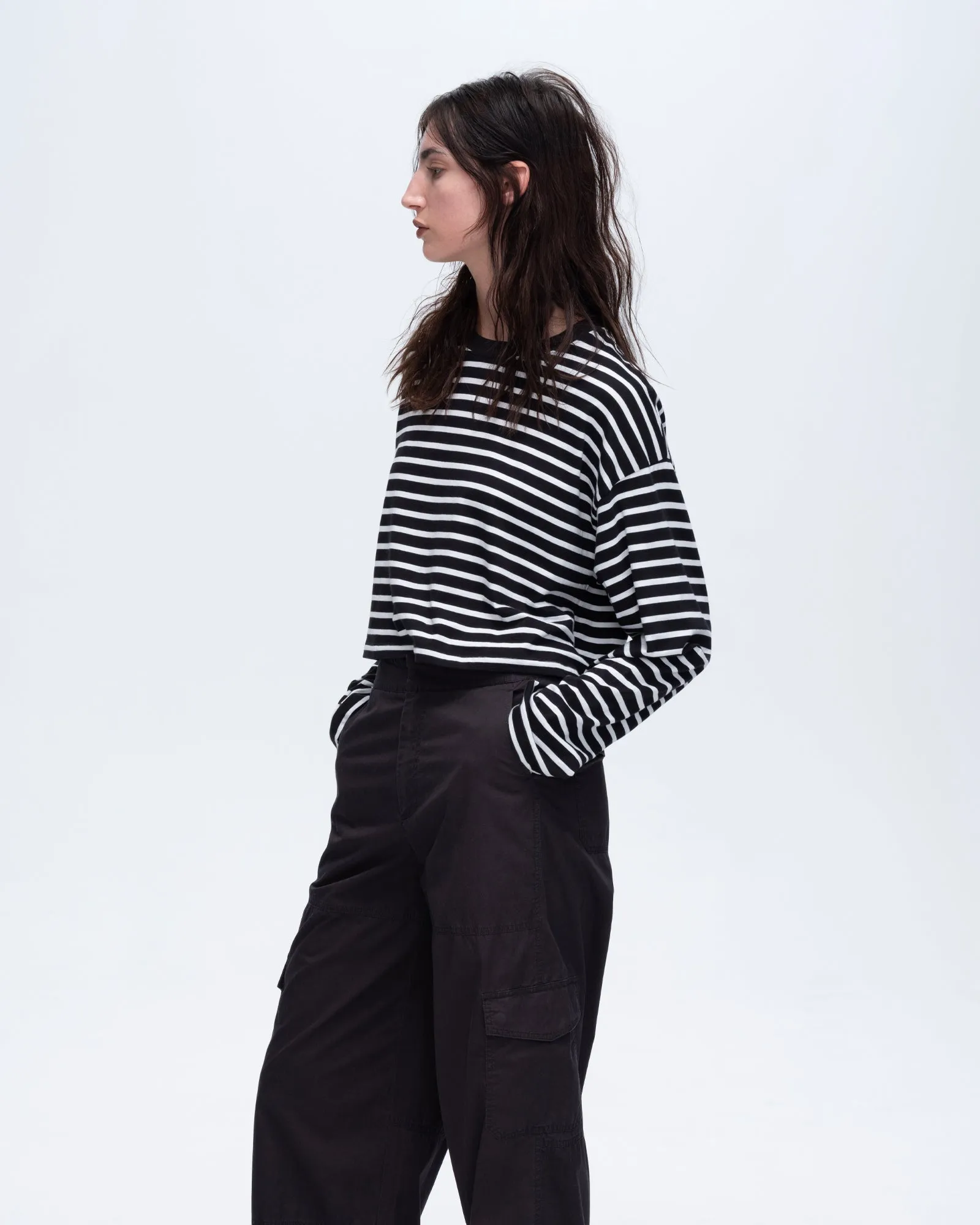 Stripe Classic Jersey Long Sleeve Crew Neck Boxy Tee - Black-White sold by ATM product image thumbnail 2