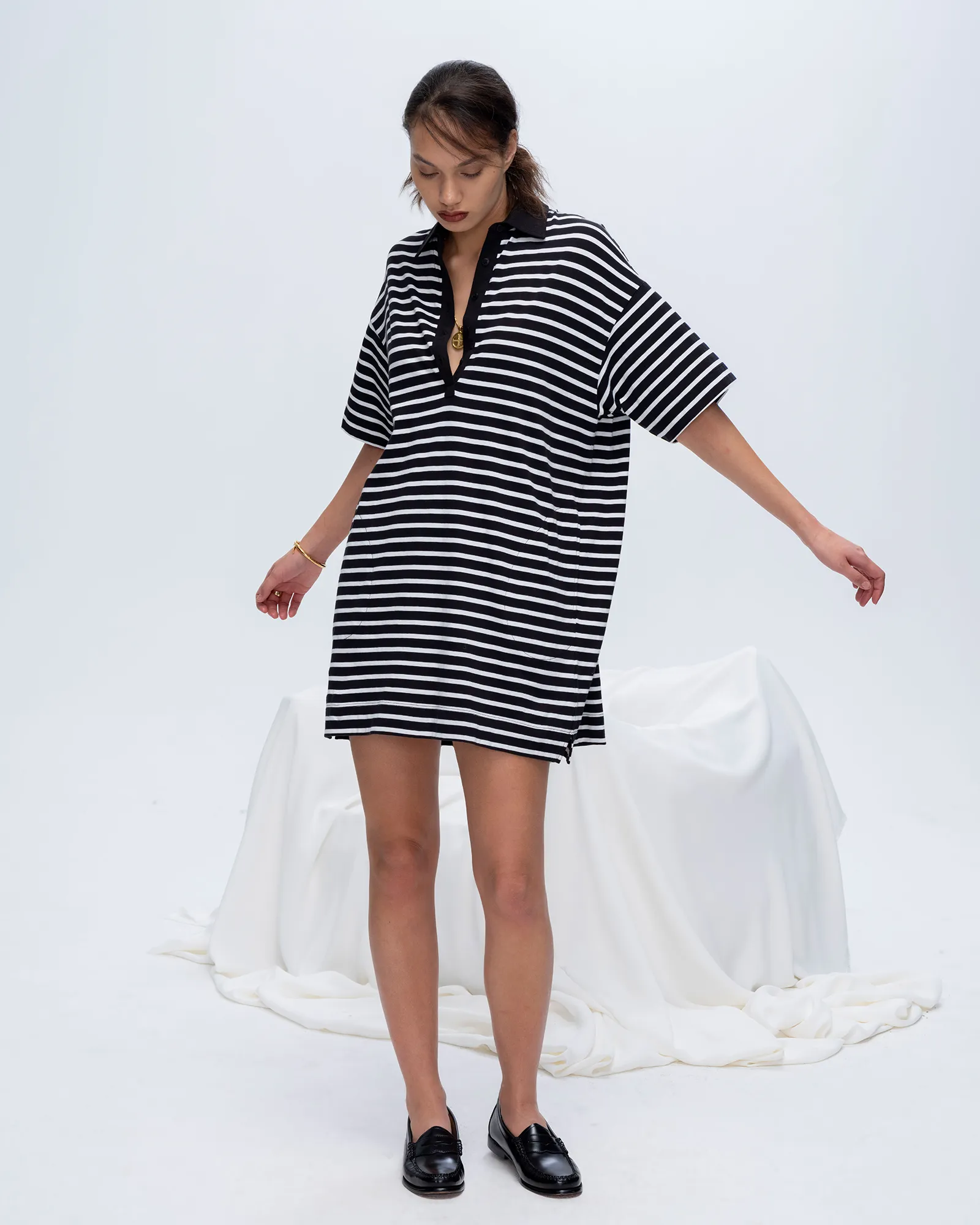 Stripe Classic Jersey Short Sleeve Polo Dress - Black-White sold by ATM Anthony Thomas Melillo