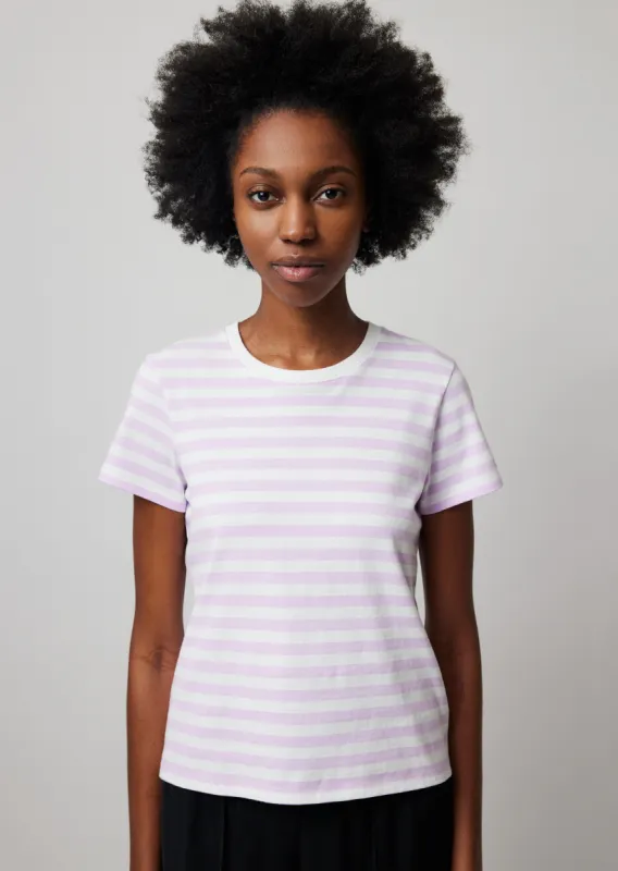 Heavyweight Jersey with Stripe Short Sleeve Crew Neck Tee - White-Pale Orchid sold by ATM Anthony Thomas Melillo