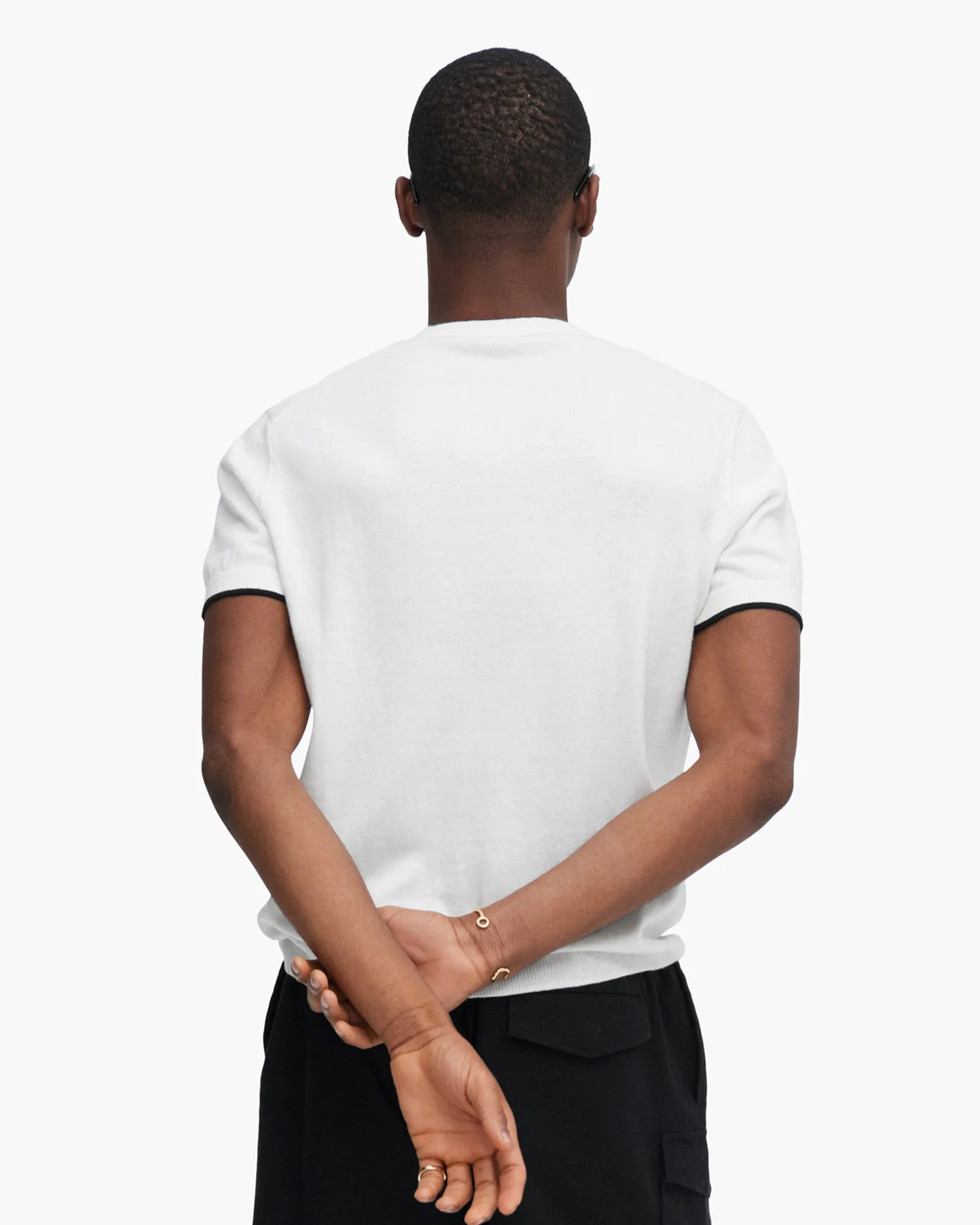 Cotton Cashmere Short Sleeve Crew Neck Sweater with Tipping - White sold by ATM product image thumbnail 3