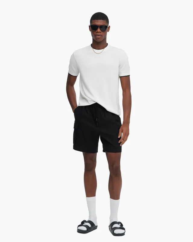 Cotton Cashmere Short Sleeve Crew Neck Sweater with Tipping - White sold by ATM Anthony Thomas Melillo