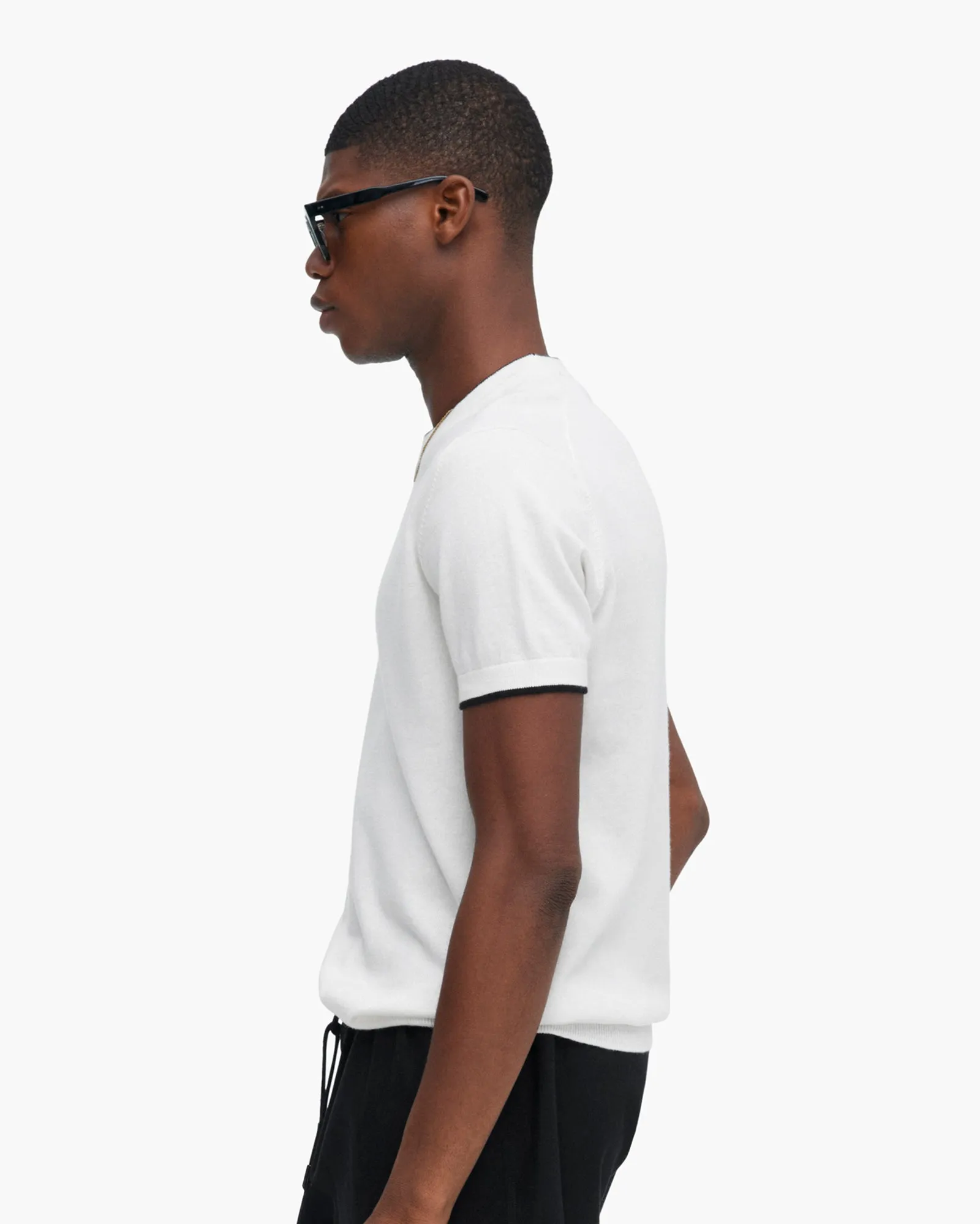 Cotton Cashmere Short Sleeve Crew Neck Sweater with Tipping - White sold by ATM product image thumbnail 2