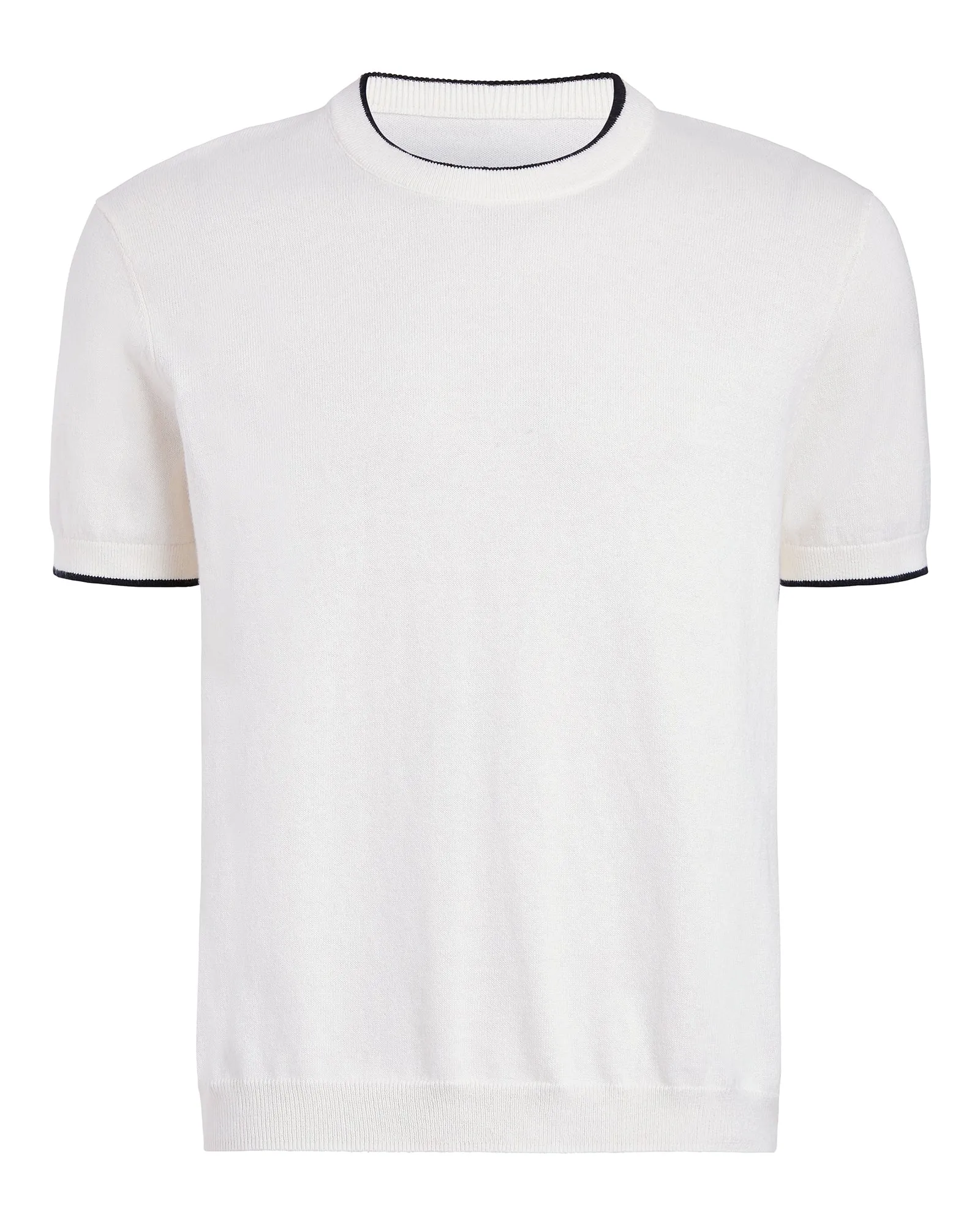 Cotton Cashmere Short Sleeve Crew Neck Sweater with Tipping - White sold by ATM product image thumbnail 5