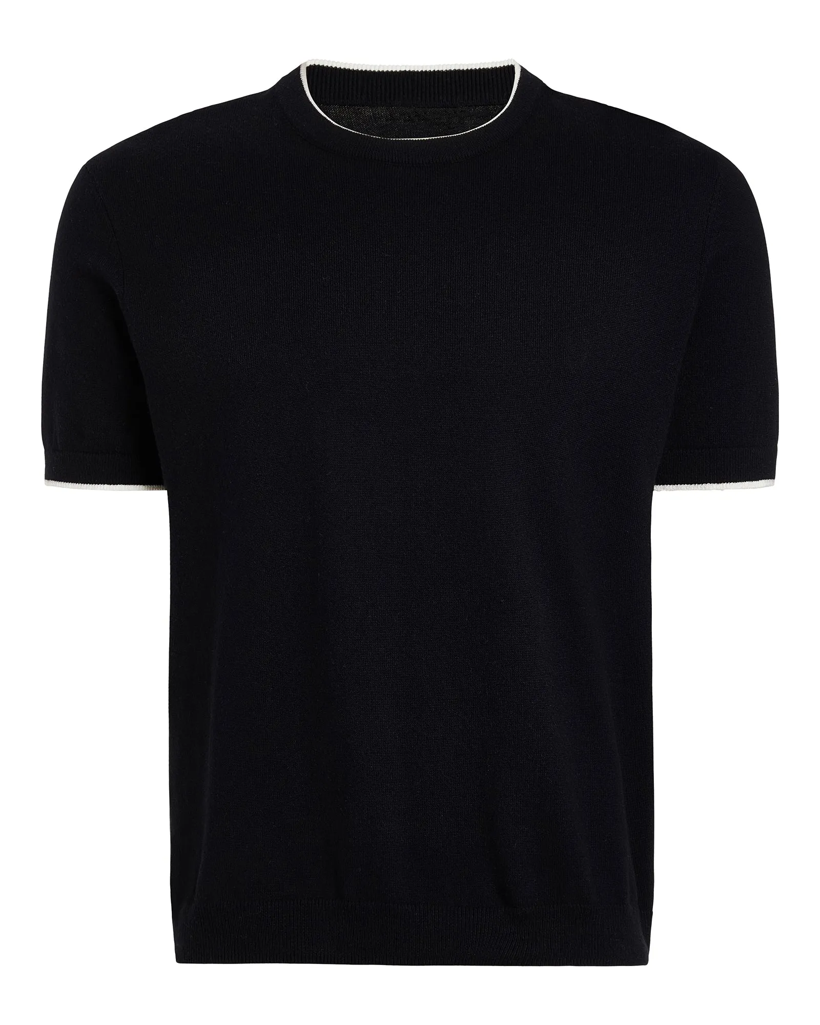 Cotton Cashmere Short Sleeve Crew Neck Sweater with Tipping - Black sold by ATM product image thumbnail 5