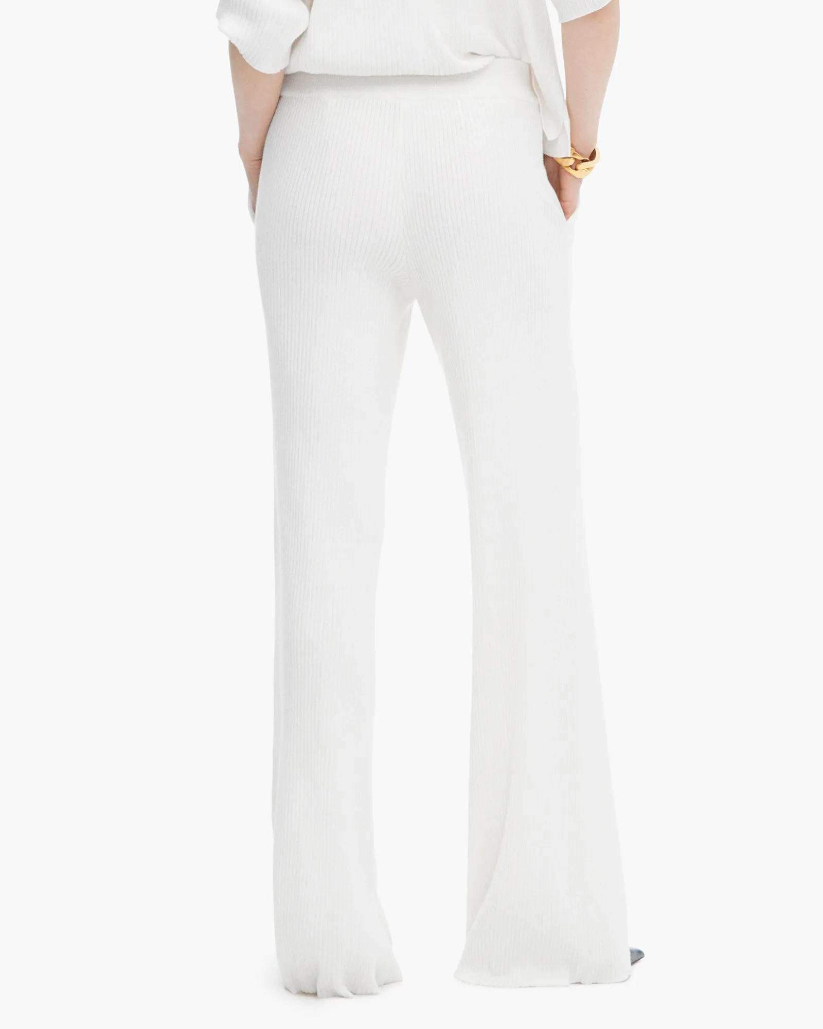 Cotton Cashmere Ribbed Wide Leg Pull On Pant - White sold by ATM product image thumbnail 3