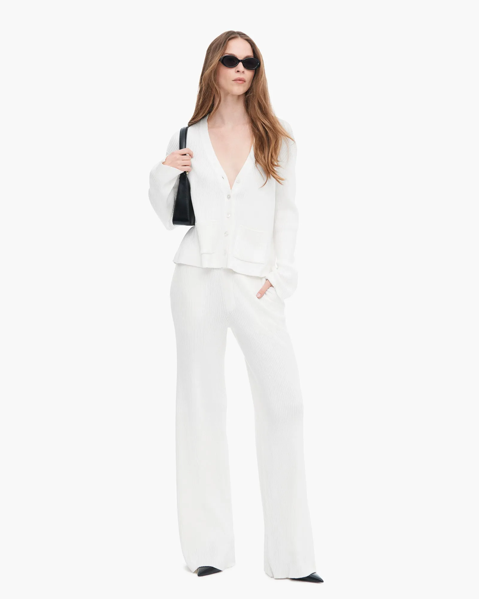 Cotton Cashmere Ribbed Wide Leg Pull On Pant - White sold by ATM