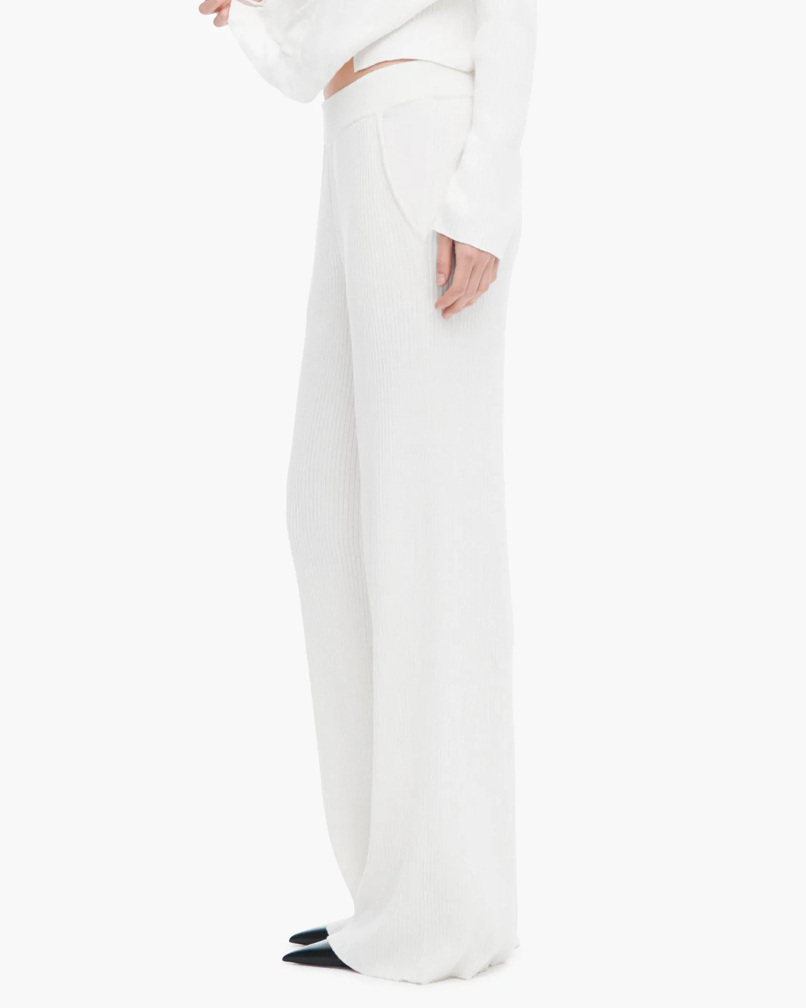 Cotton Cashmere Ribbed Wide Leg Pull On Pant - White sold by ATM product image thumbnail 2