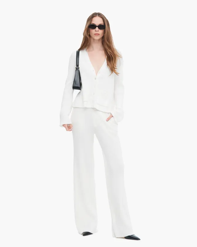 Cotton Cashmere Ribbed Long Sleeve Cardigan - White sold by ATM Anthony Thomas Melillo