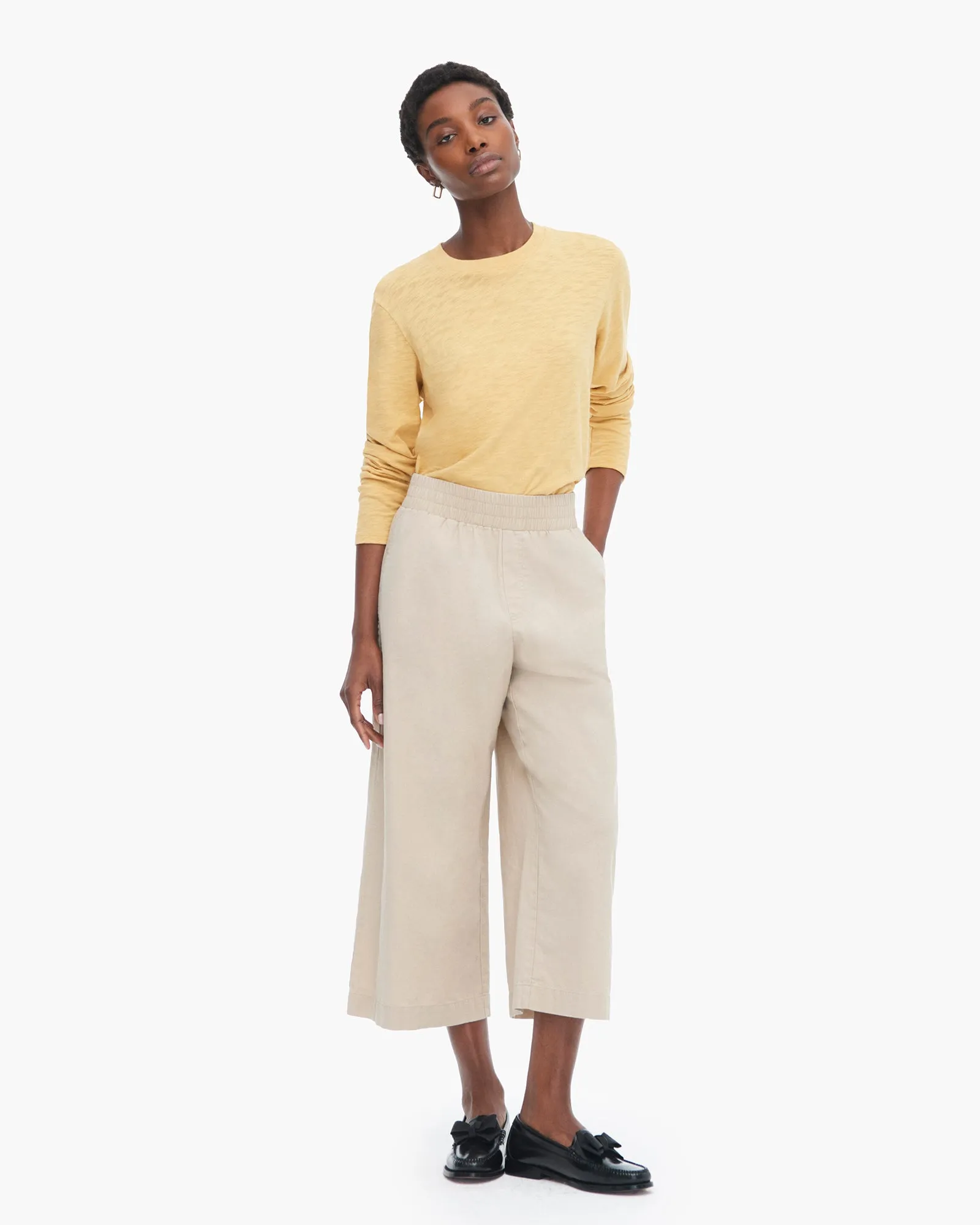 Linen Wash Cropped Wide Leg Pants - Dune sold by ATM Anthony Thomas Melillo