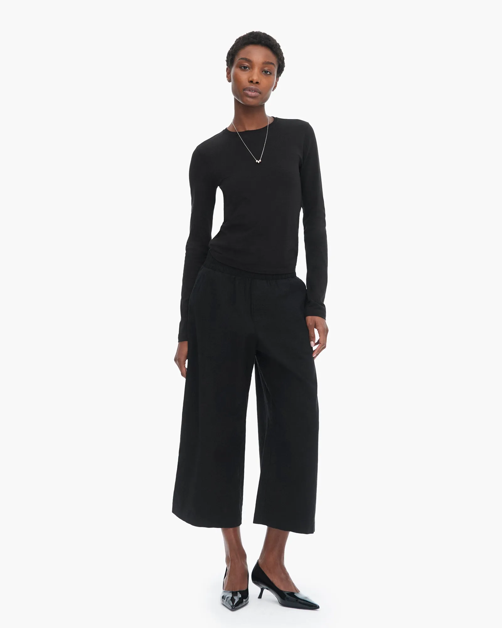 Linen Wash Cropped Wide Leg Pants - Black sold by ATM Anthony Thomas Melillo