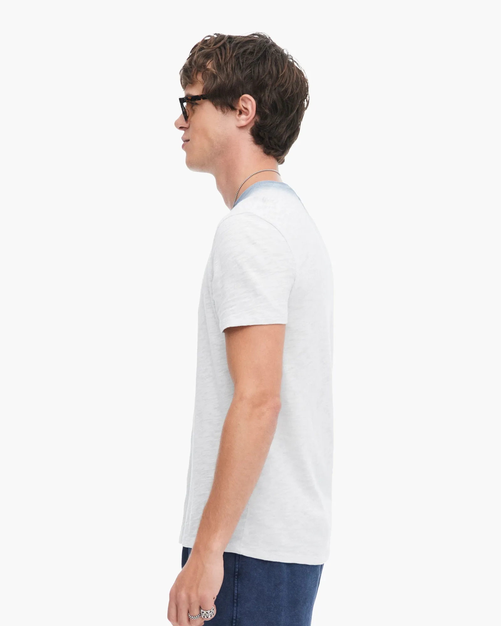 Spray Treatment Slub Jersey Short Sleeve Crew Neck Tee - Silver-Wash Navy sold by ATM product image thumbnail 2