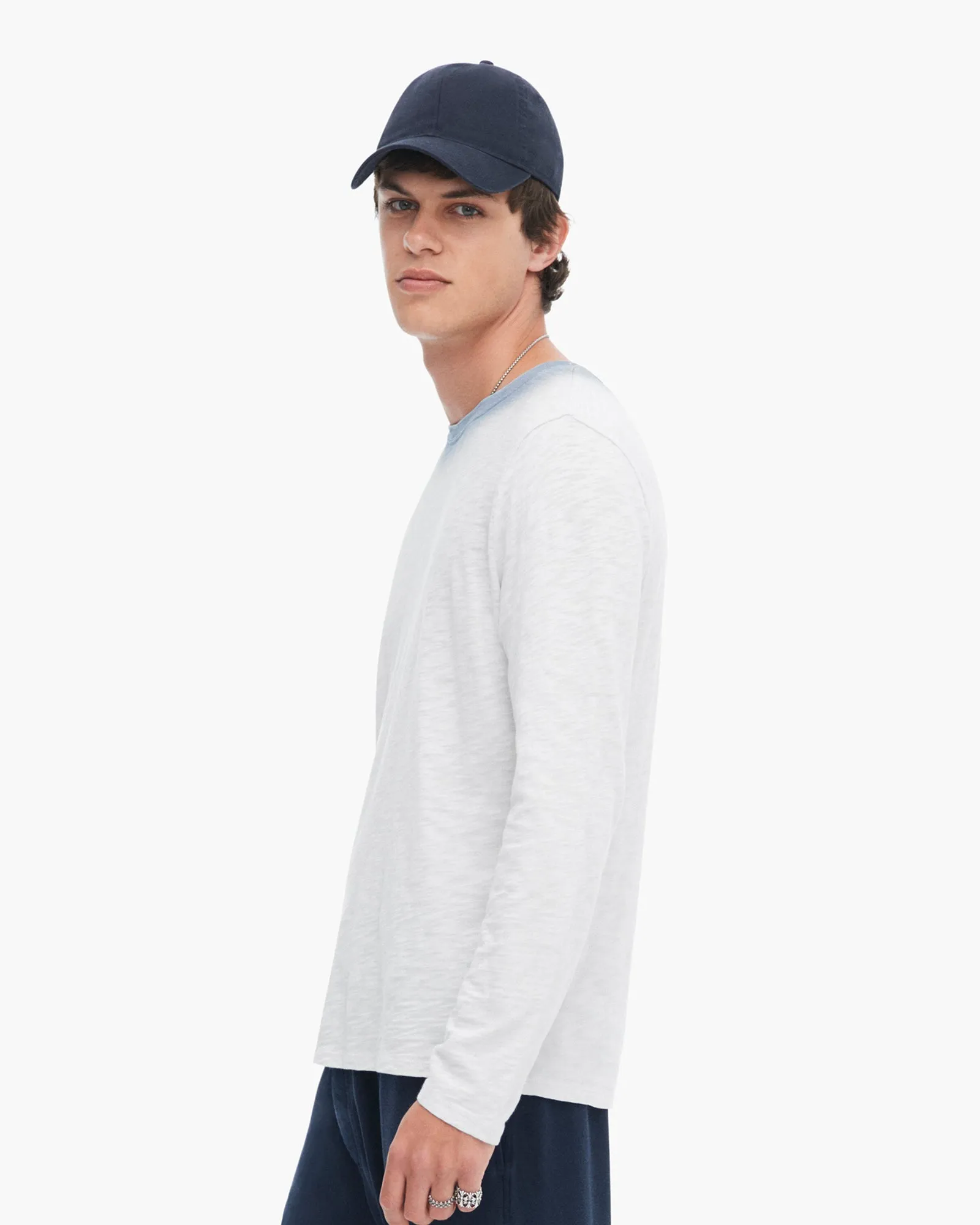 Spray Treatment Slub Jersey Destroyed Long Sleeve Crew Neck Tee - Silver-Wash Navy sold by ATM product image thumbnail 2