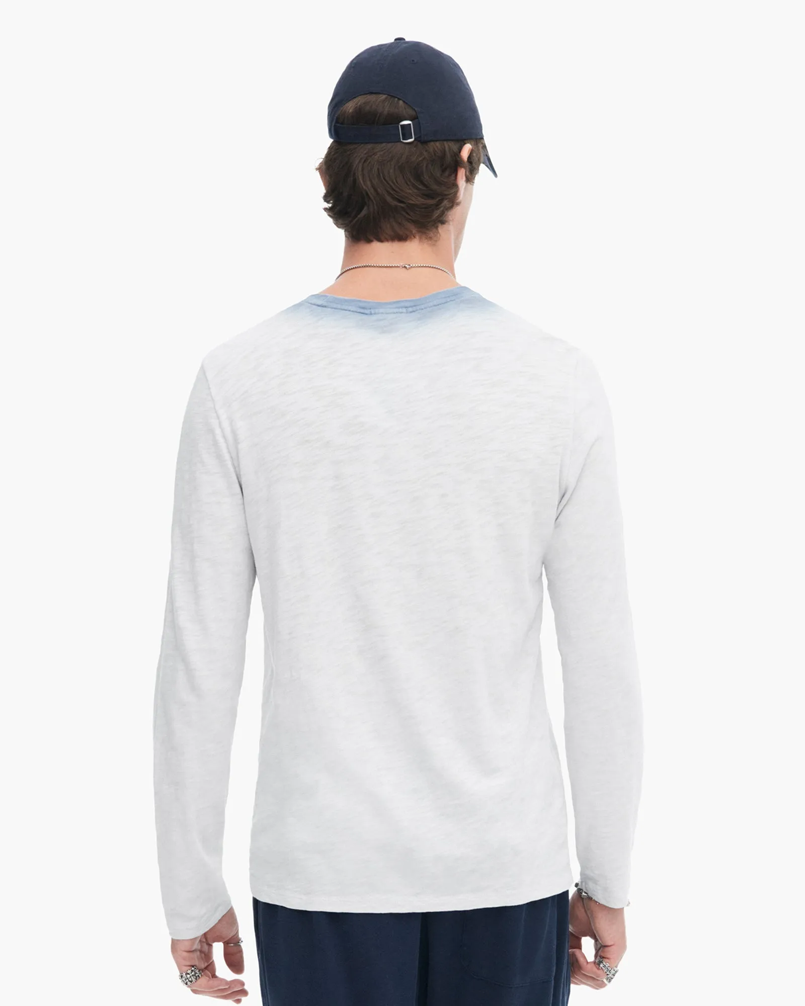 Spray Treatment Slub Jersey Destroyed Long Sleeve Crew Neck Tee - Silver-Wash Navy sold by ATM product image thumbnail 3
