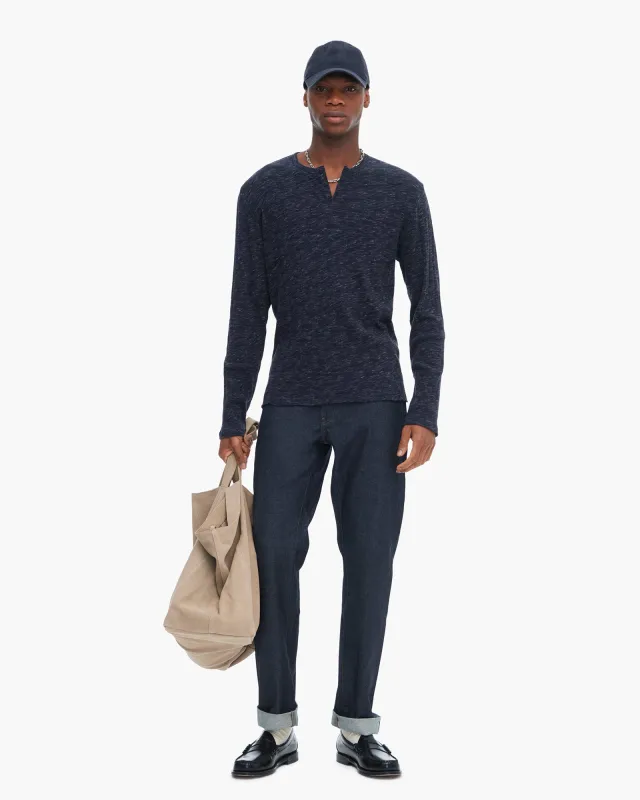 Rib Long Sleeve Destroyed Henley - Dark Navy made by ATM