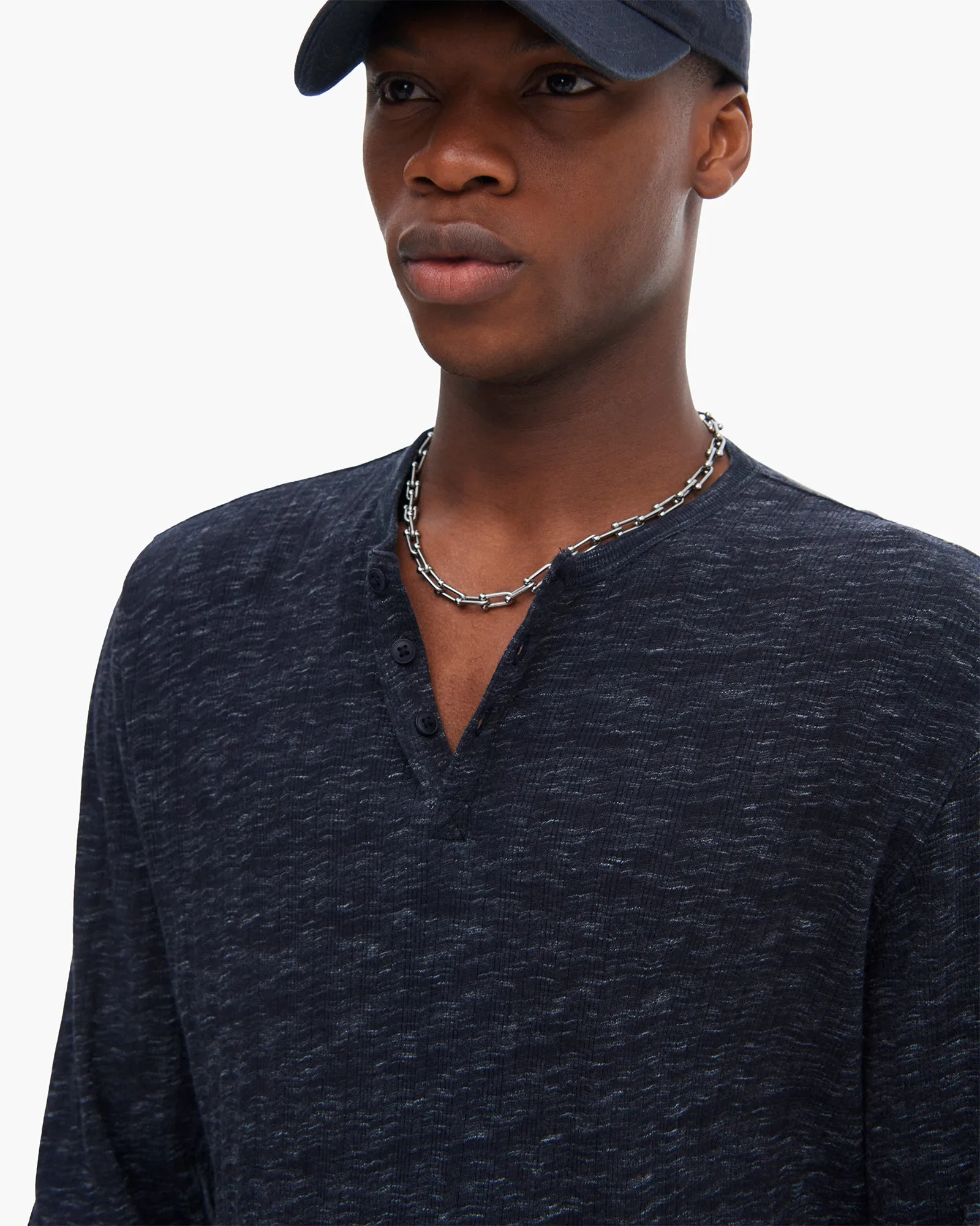 Rib Long Sleeve Destroyed Henley - Dark Navy sold by ATM product image thumbnail 4