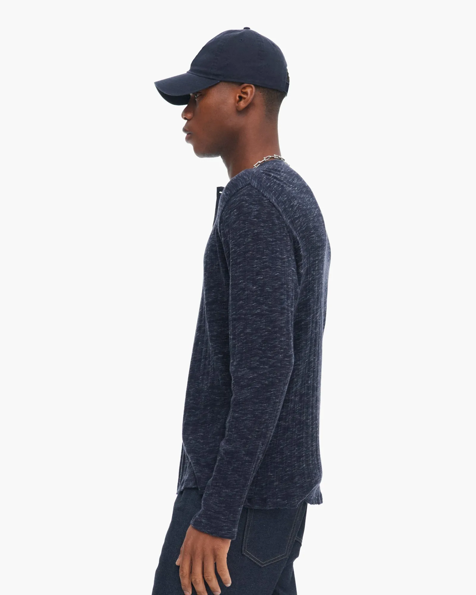 Rib Long Sleeve Destroyed Henley - Dark Navy sold by ATM product image thumbnail 2