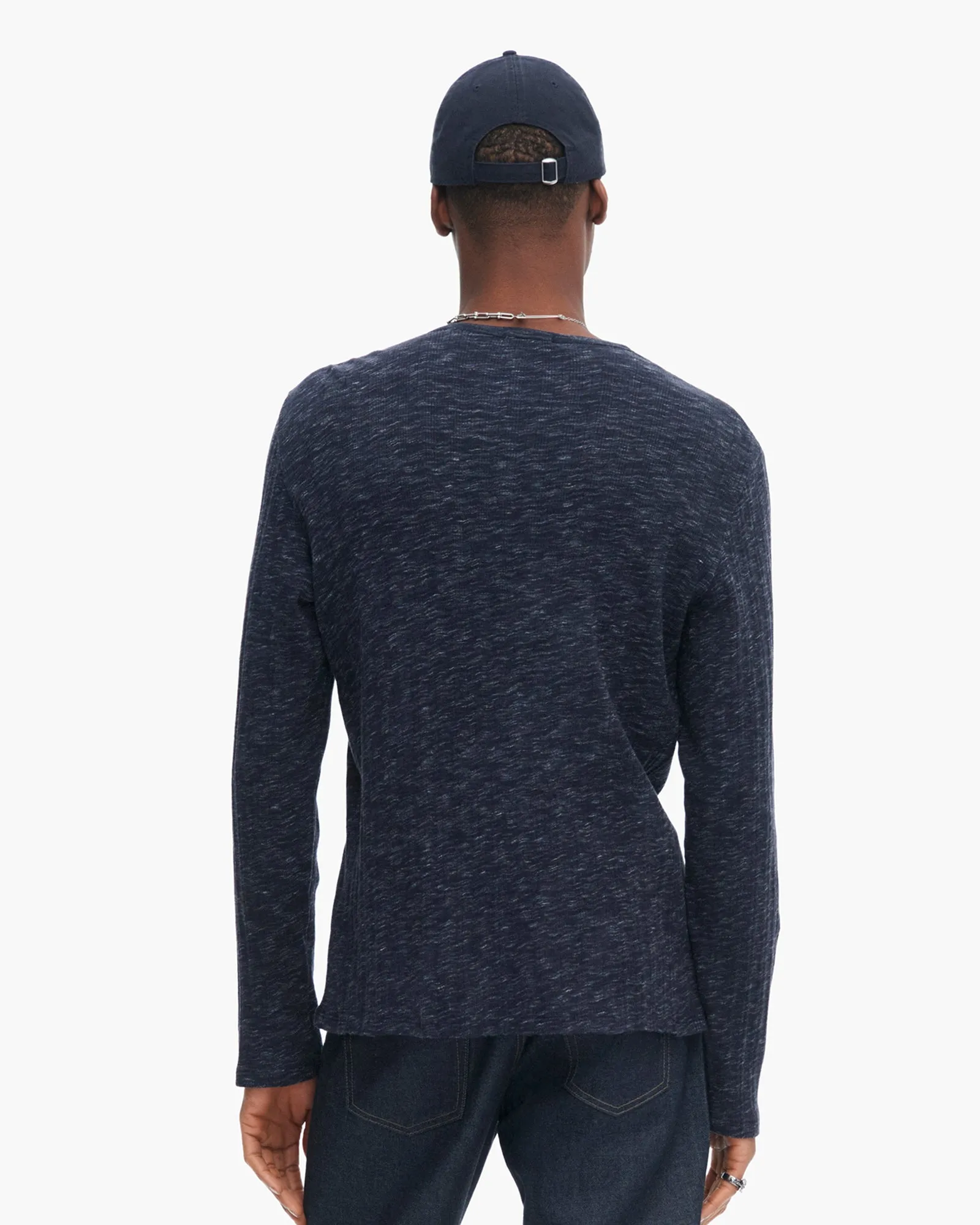 Rib Long Sleeve Destroyed Henley - Dark Navy sold by ATM product image thumbnail 3