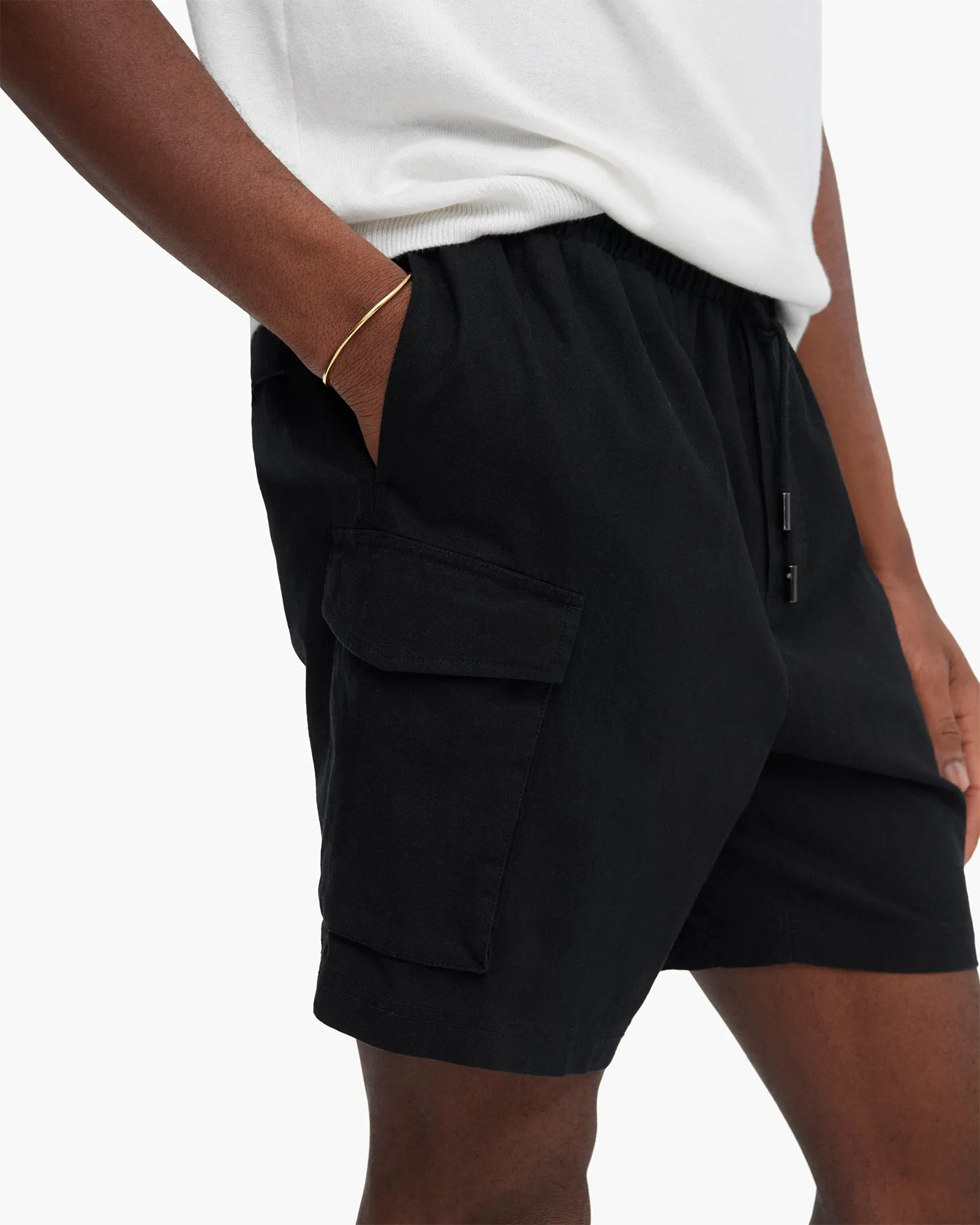 Linen Wash Pull-On Cargo Shorts - Black sold by ATM Anthony Thomas Melillo product image thumbnail 4
