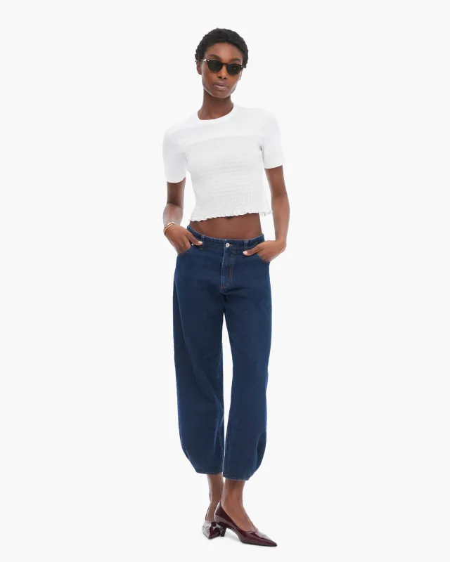 Mixed Media Short Sleeve Crew Neck Smocked Top - White sold by ATM Anthony Thomas Melillo
