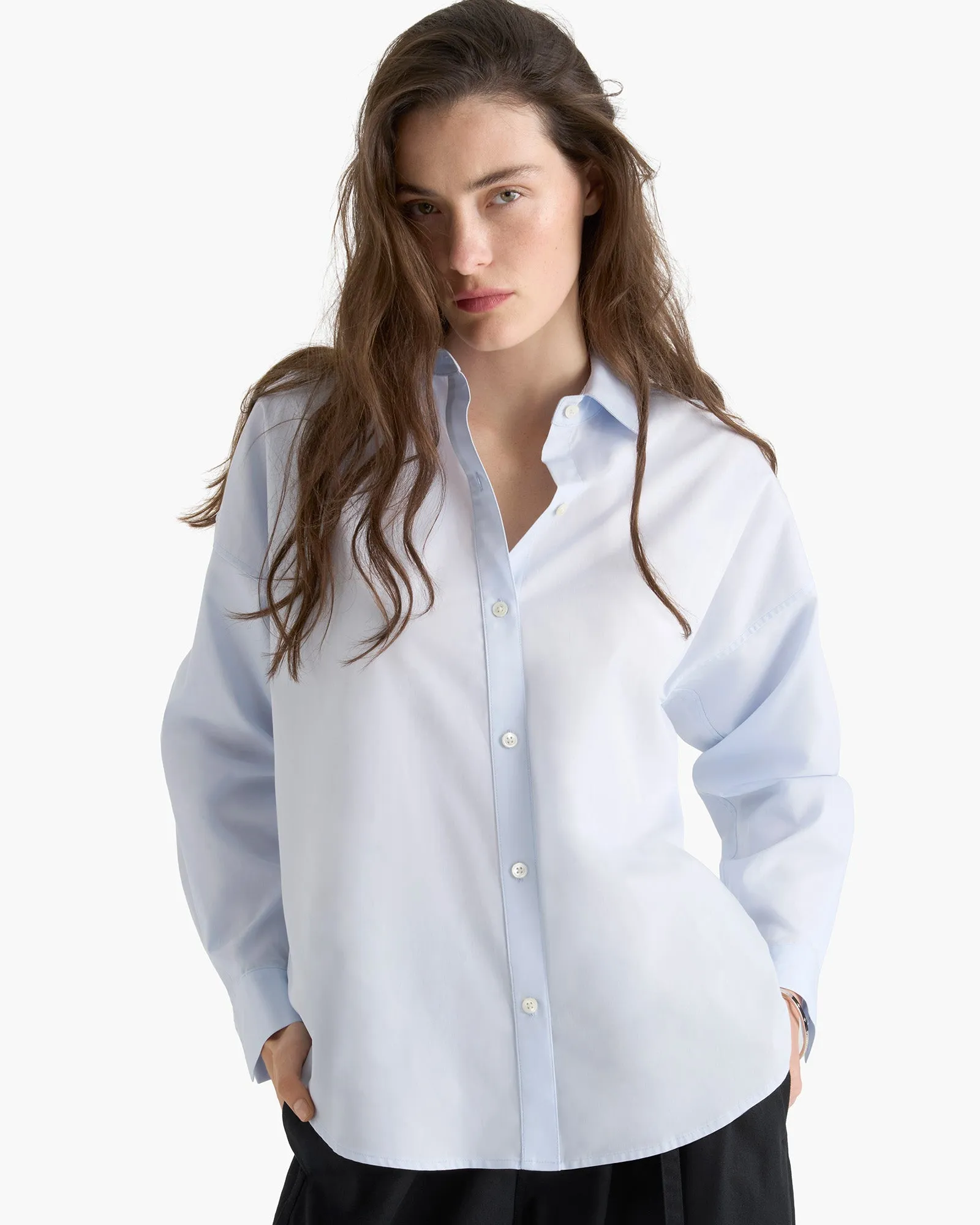Cotton Poplin Boyfriend Shirt - Light Blue sold by ATM