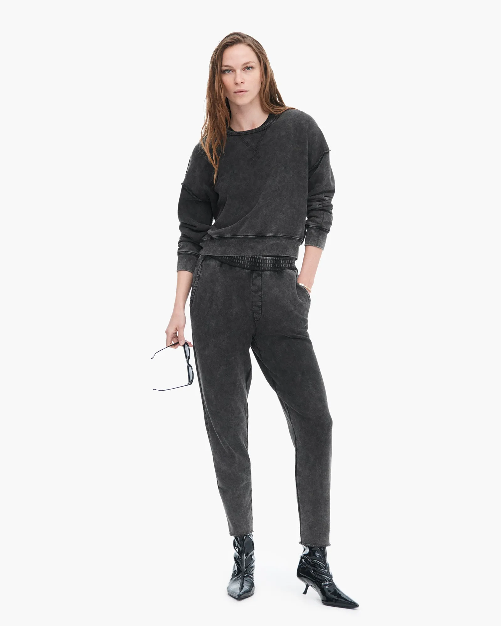 French Terry Pigment Wash Cut-Off Sweatpants - Black sold by ATM