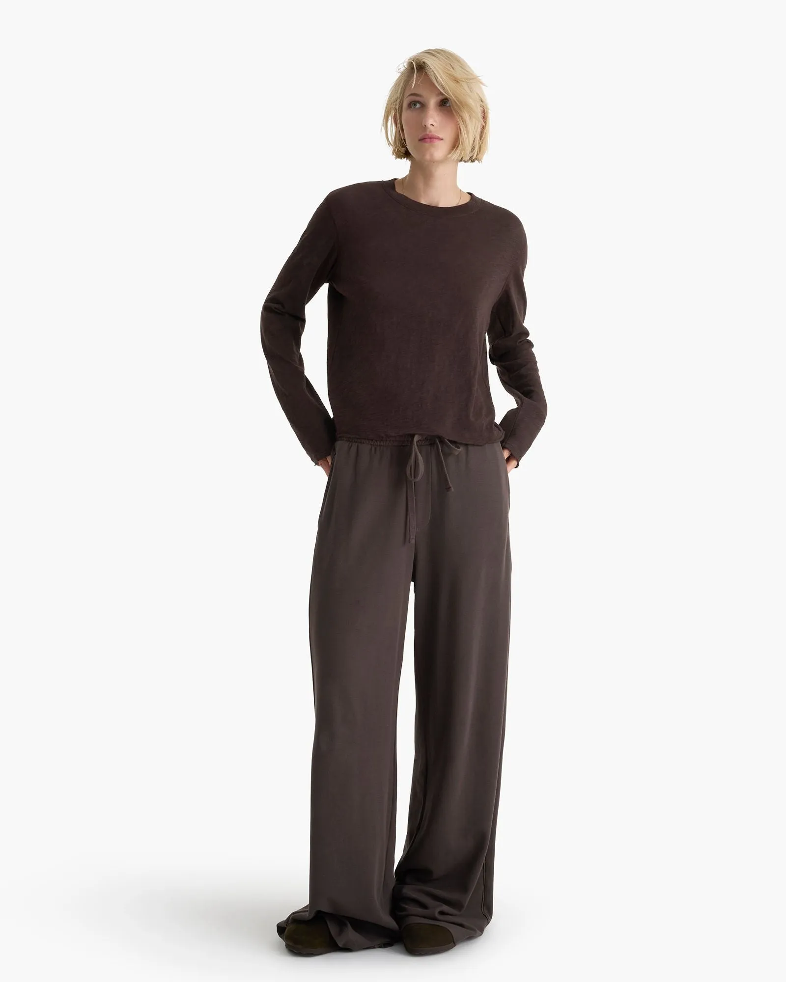 Slub Jersey Long Sleeve Destroyed Wash Tee - Dark Chocolate sold by ATM