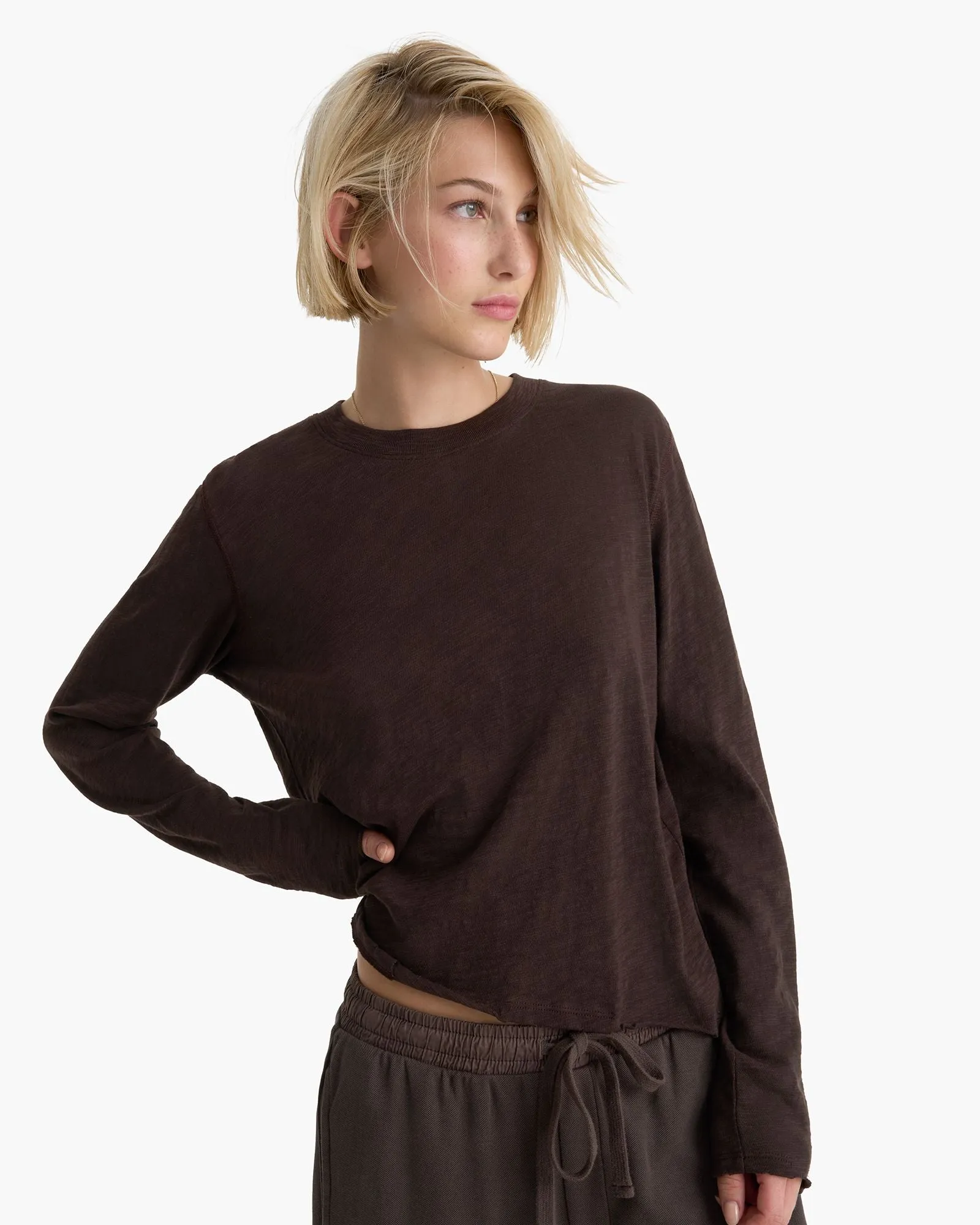 Slub Jersey Long Sleeve Destroyed Wash Tee - Dark Chocolate sold by ATM product image thumbnail 2