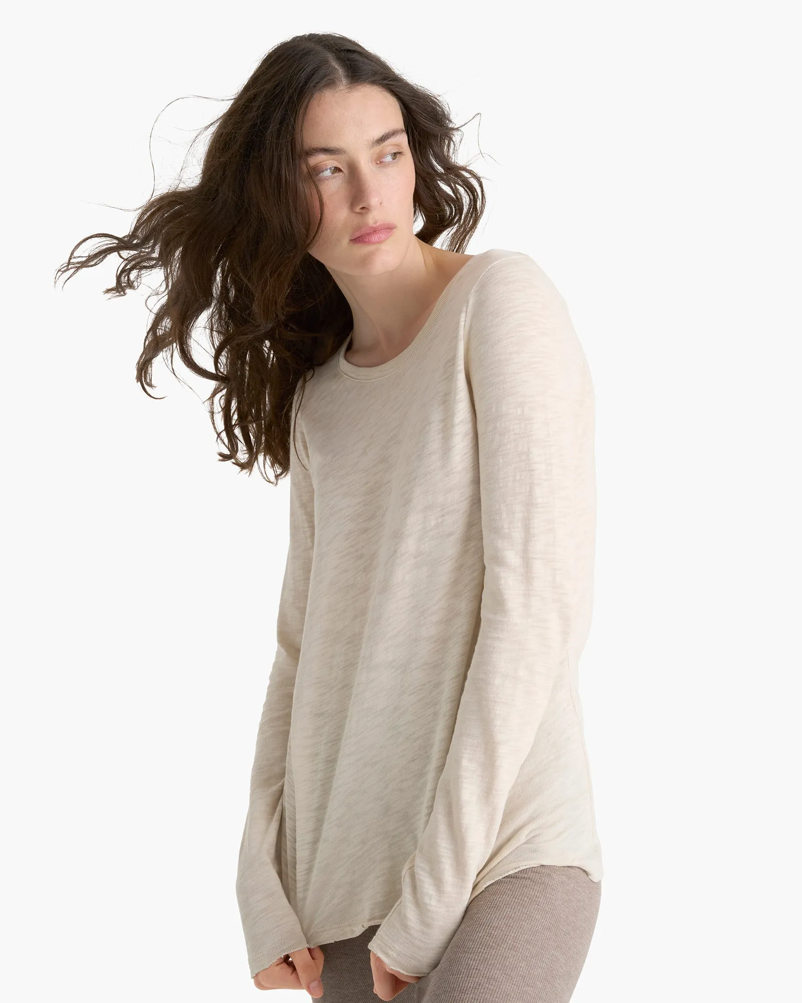 Slub Jersey Long Sleeve Destroyed Wash Tee - Bleached Oak sold by ATM