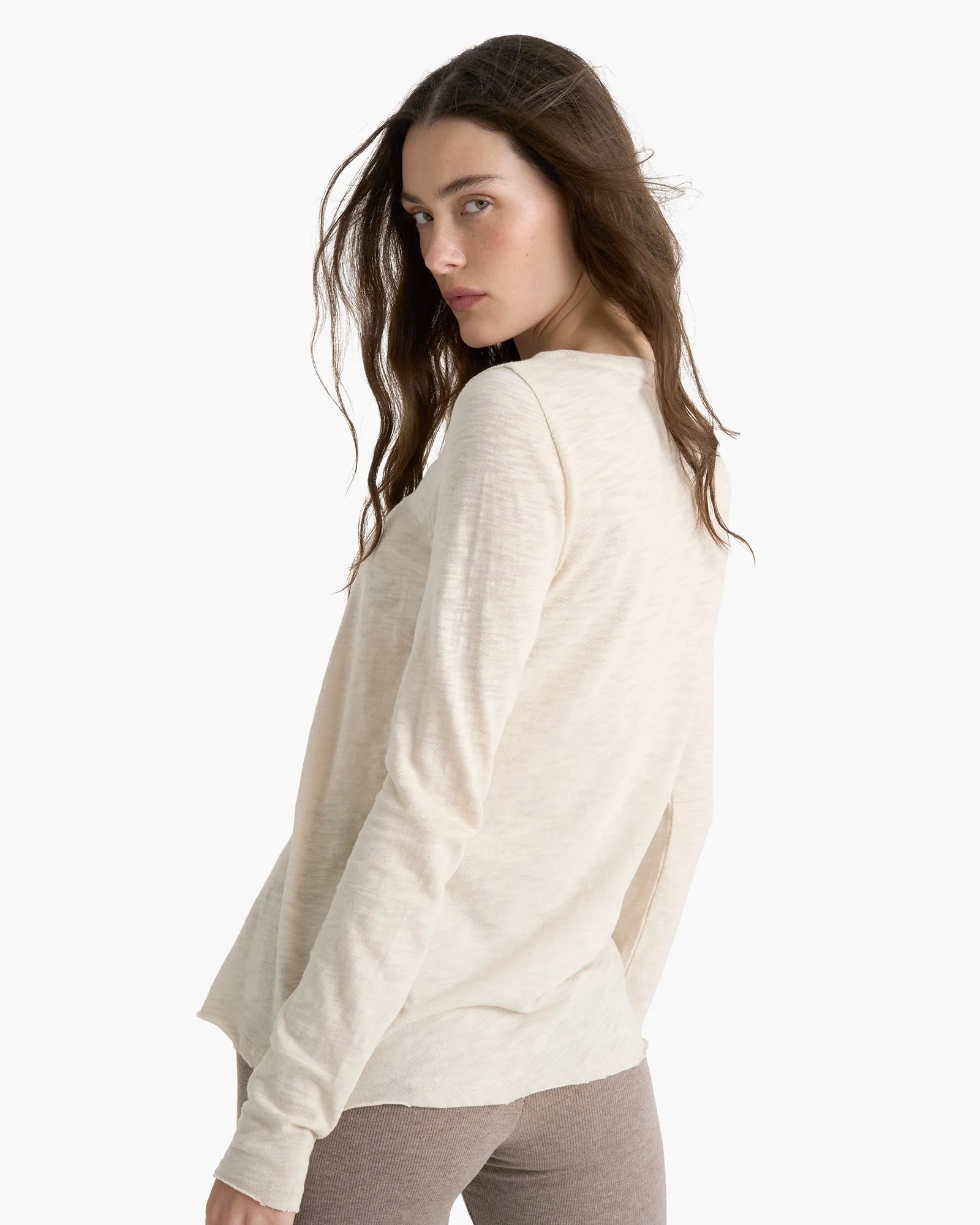 Slub Jersey Long Sleeve Destroyed Wash Tee - Bleached Oak sold by ATM product image thumbnail 4