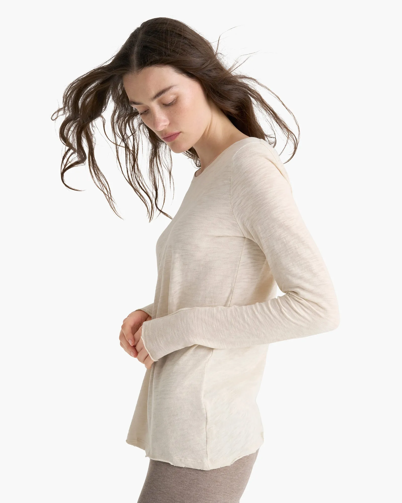 Slub Jersey Long Sleeve Destroyed Wash Tee - Bleached Oak sold by ATM product image thumbnail 3