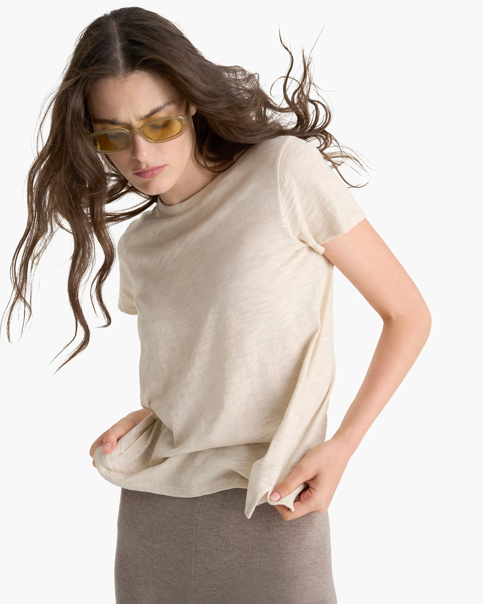 Slub Jersey Schoolboy Crew Neck Tee - Bleached Oak sold by ATM