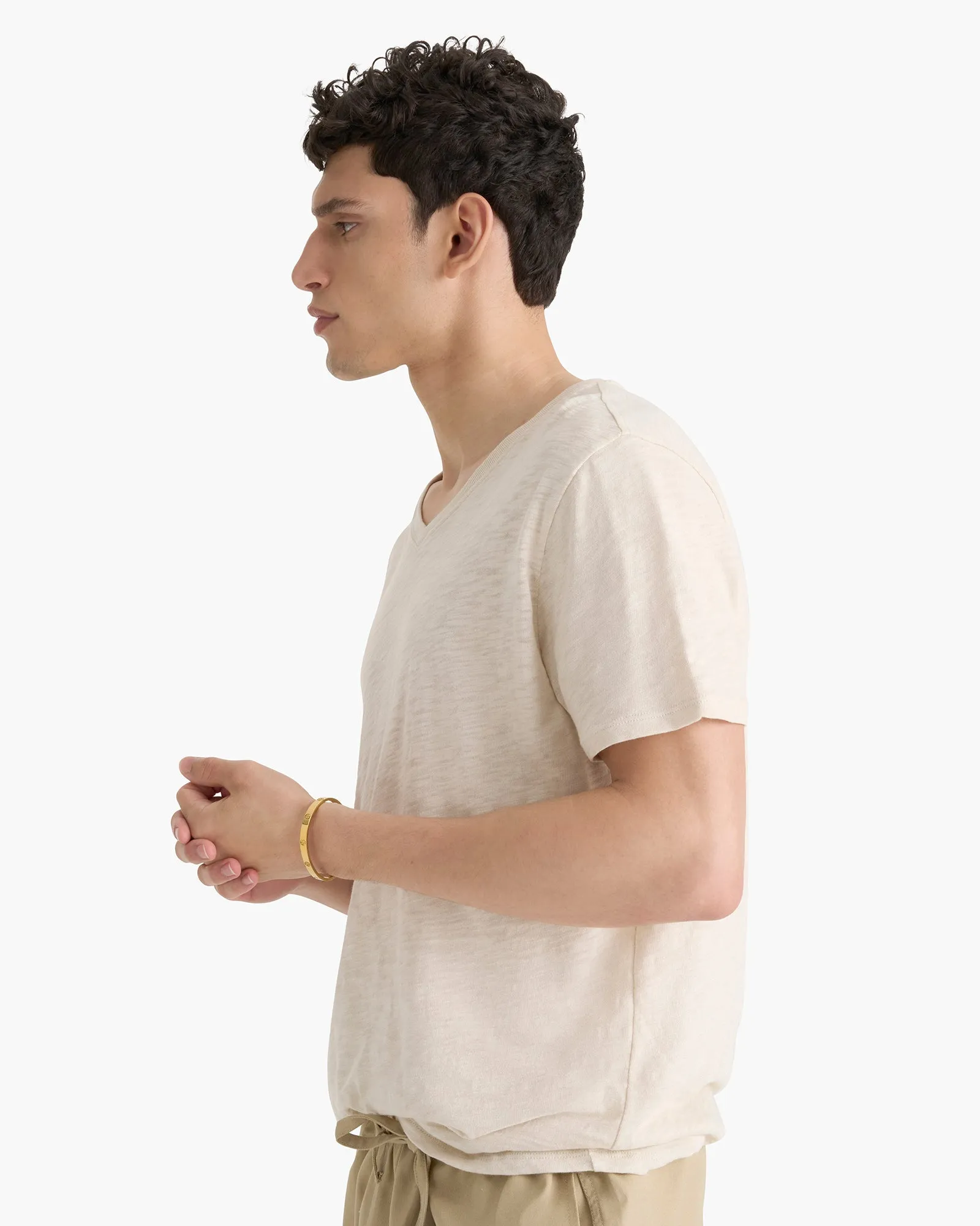 Slub Jersey Chroma Wash V-Neck Tee - Bleached Oak sold by ATM product image thumbnail 3