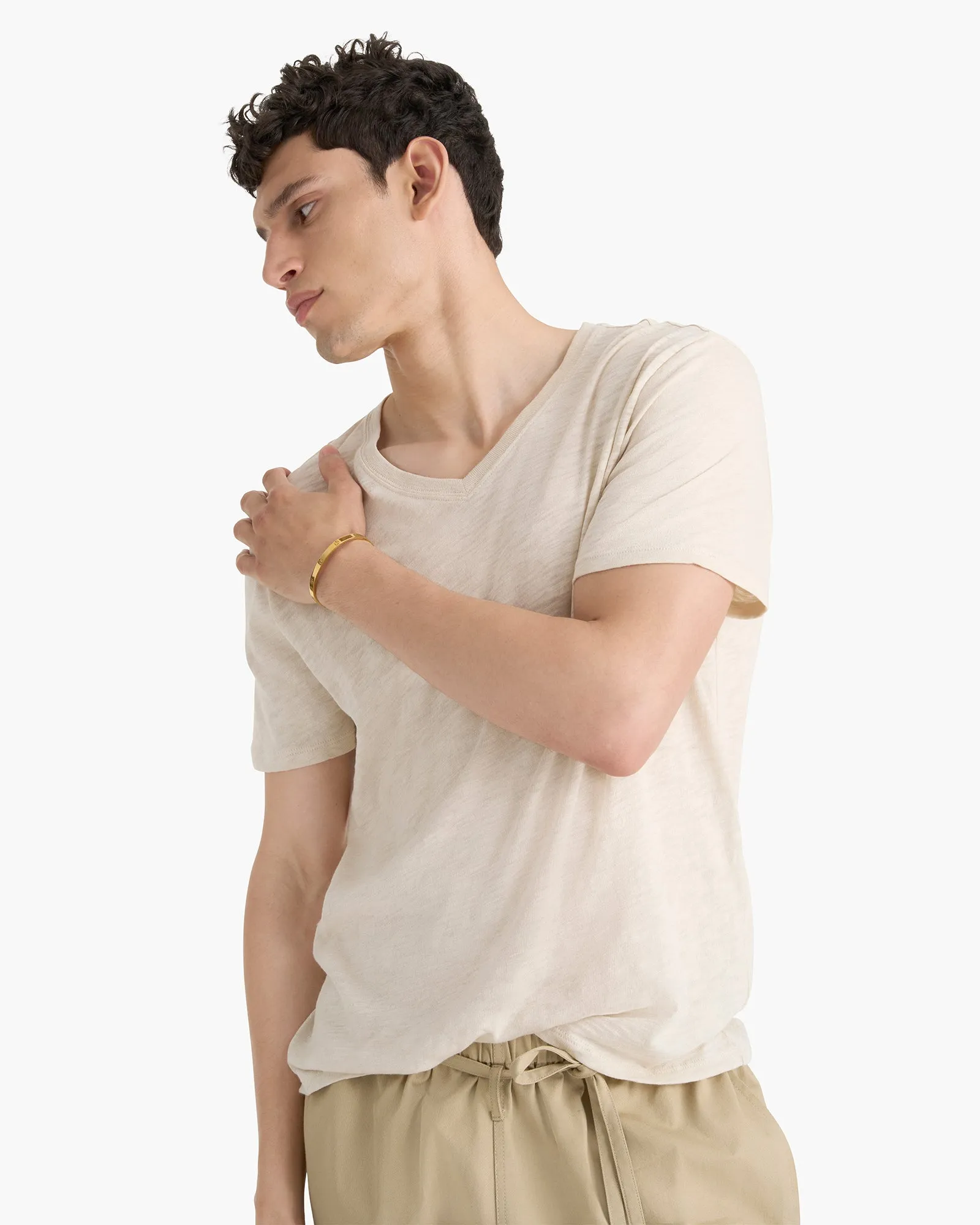 Slub Jersey Chroma Wash V-Neck Tee - Bleached Oak sold by ATM product image thumbnail 2