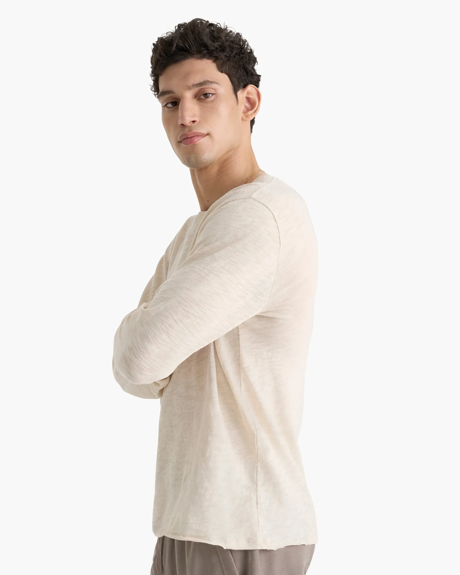 Slub Jersey Destroyed Wash Henley - Bleached Oak sold by ATM product image thumbnail 3