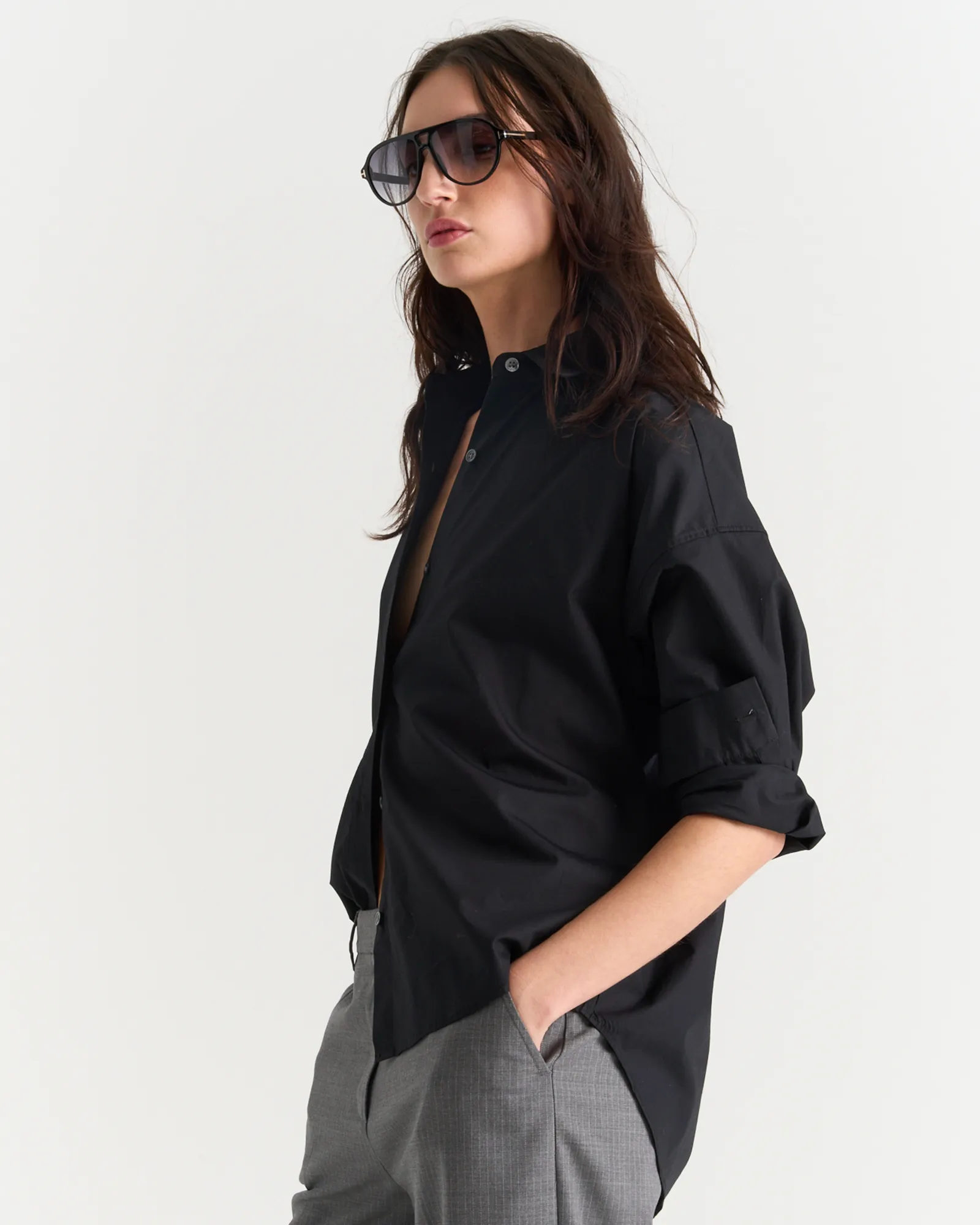 Cotton Poplin Boyfriend Shirt - Black sold by ATM product image thumbnail 3