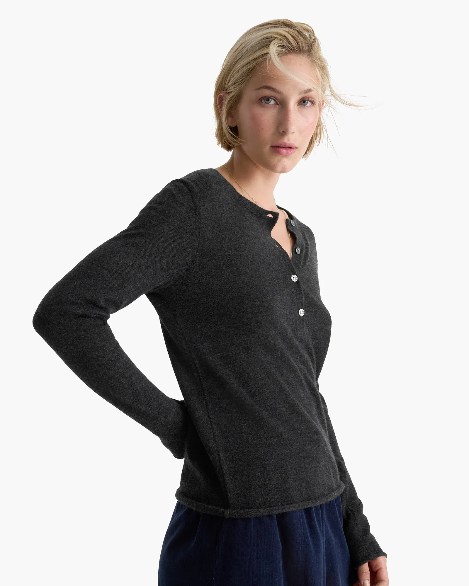 Cashmere Henley Sweater - Heather Dark Charcoal sold by ATM product image thumbnail 3
