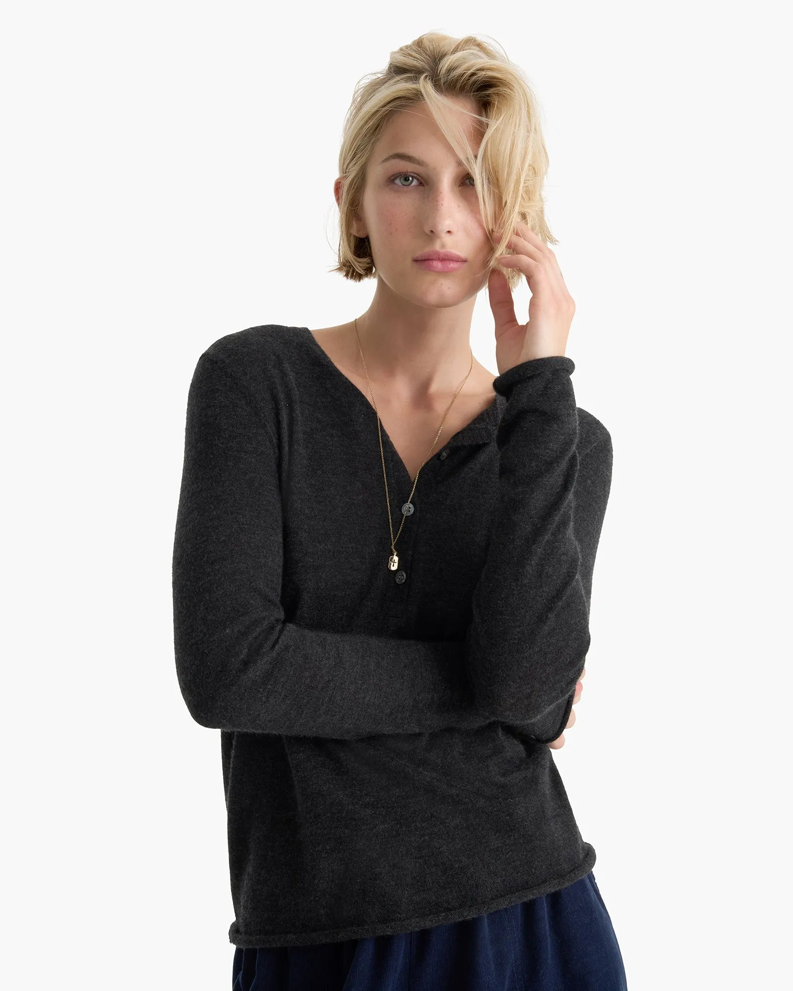 Cashmere Henley Sweater - Heather Dark Charcoal sold by ATM
